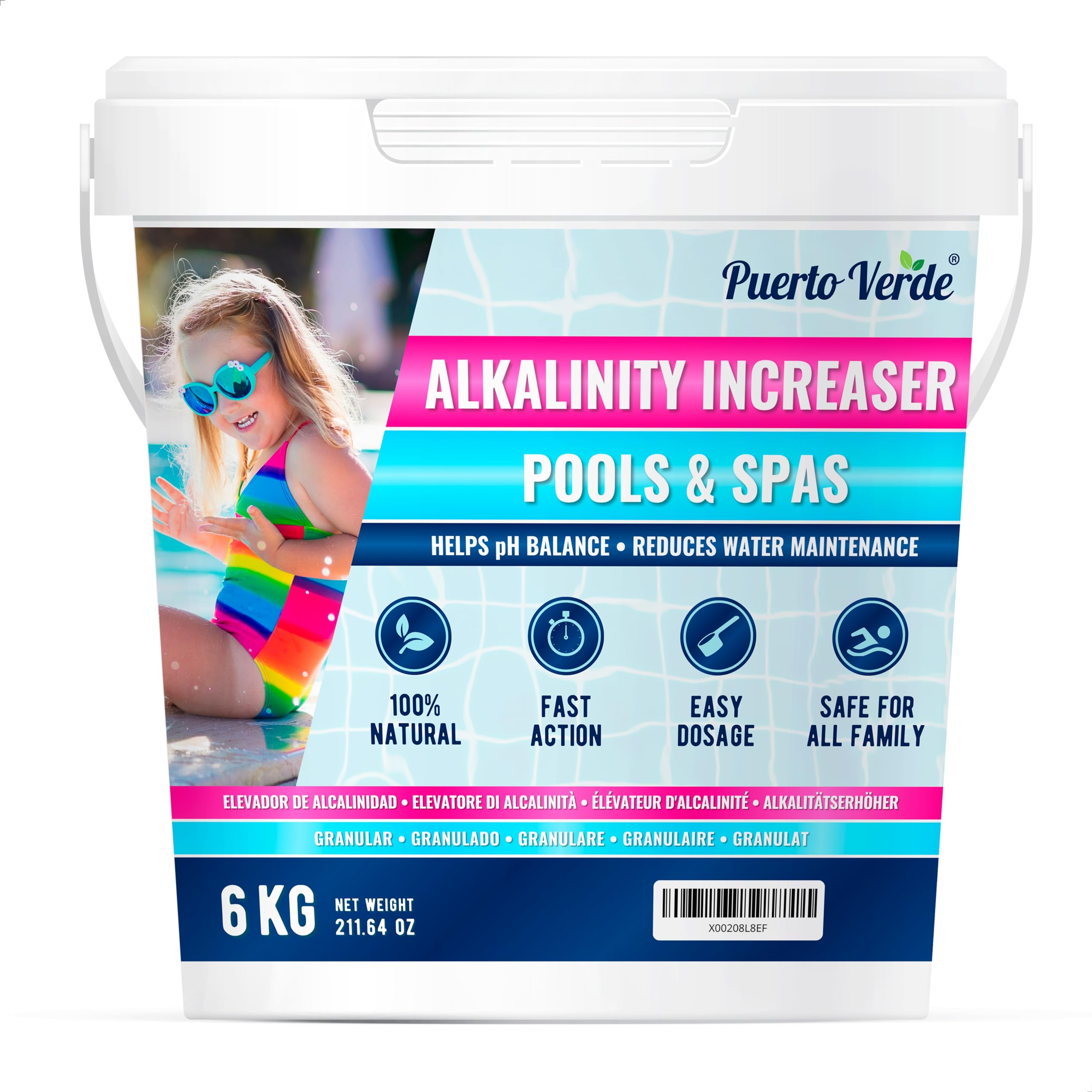 • Pool & Spa Alkalinity Lifter 6kg. Correction of total alkalinity (TAC) and pH balance. Quick Drying. Powder Hermetic bucket Including dosing mug. Made in Europe.-image-49