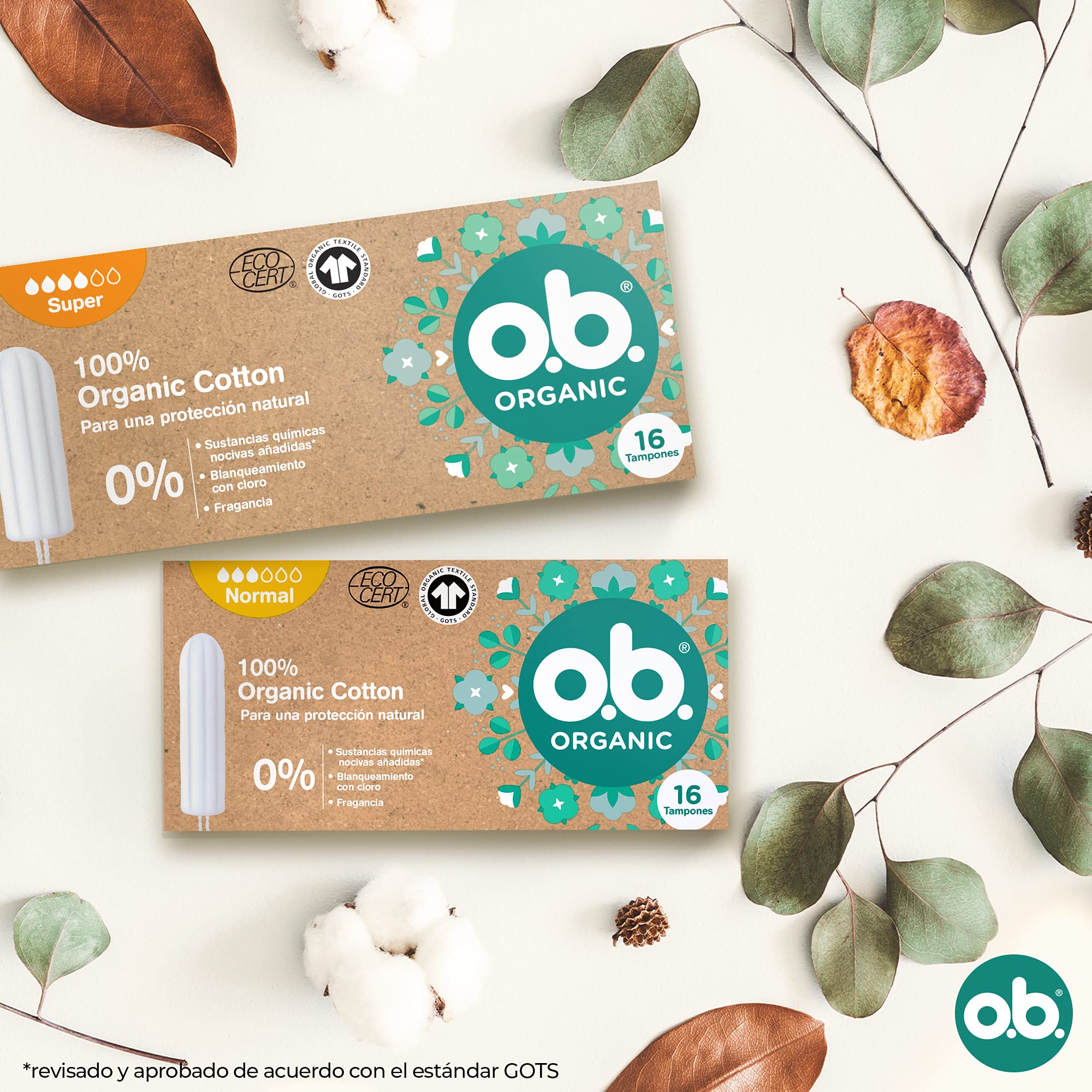 o. b. ORGANIC Tampony ze 100% bawełny organicznej (1 x 16 szt.), tampony bez aplikatora o normalnej chłonności, jednorazowe tampony wolne od szkodliwych substancji