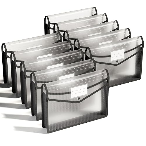 ThinkTex Plastic Expanding File Folder, Transparent envelopes with Snap Closure, Home &Office&School & Hospital No Dividers, Large Capacity, Clean envelopes, Fit Letter/A4 Size - 10 Pcs