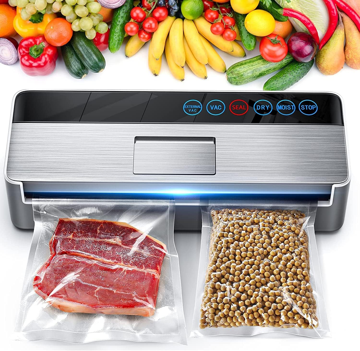 Vacuum Sealer Machine, Full Automatic Food Sealer (95Kpa), Vacuum Sealers Bags, Air Sealing System Dry, Moist Food Preservation Modes, Lab Tested, LED Indicator Lights