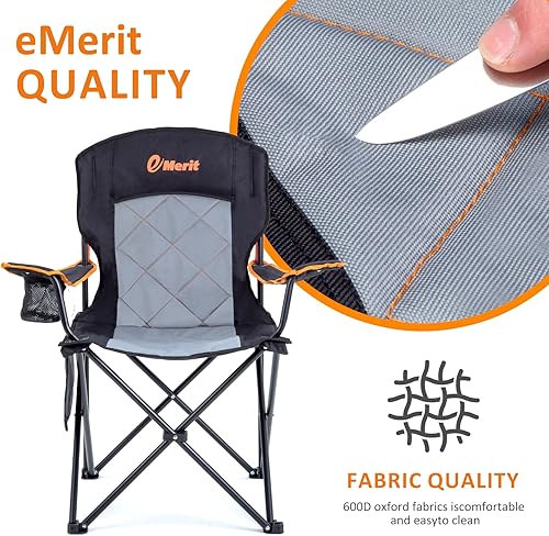 Miniatura 6 de EMERIT Silla de campamento acolchada de gran tamaño, silla plegable cuádruple resistente de 350 libras con brazos, sillas plegables para exteriores