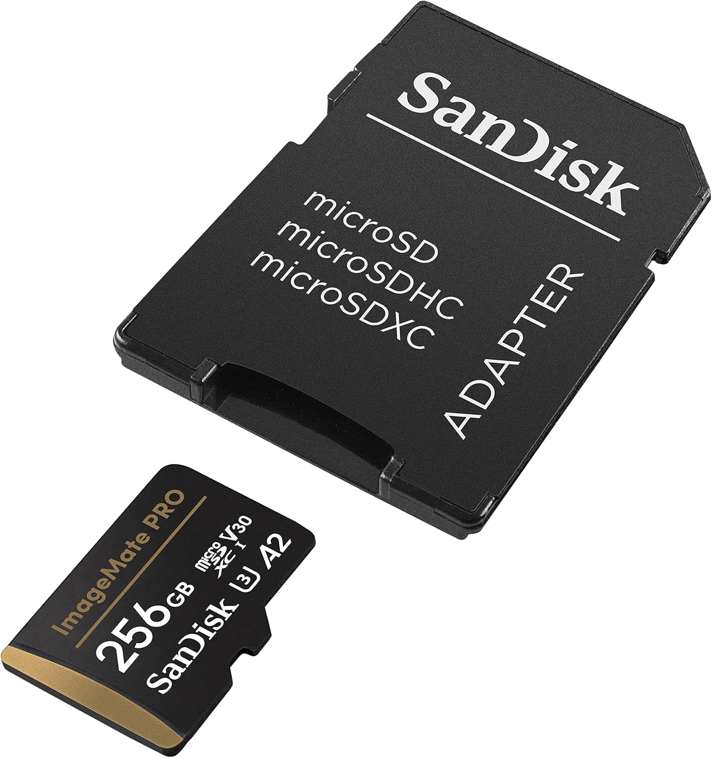 SanDisk 256GB ImageMate PRO microSDXC UHS-1 Memory Card with Adapter - C10, U3, V30, 4K UHD, A2 Micro SD Card - SDSQXBD-256G-AW6KA