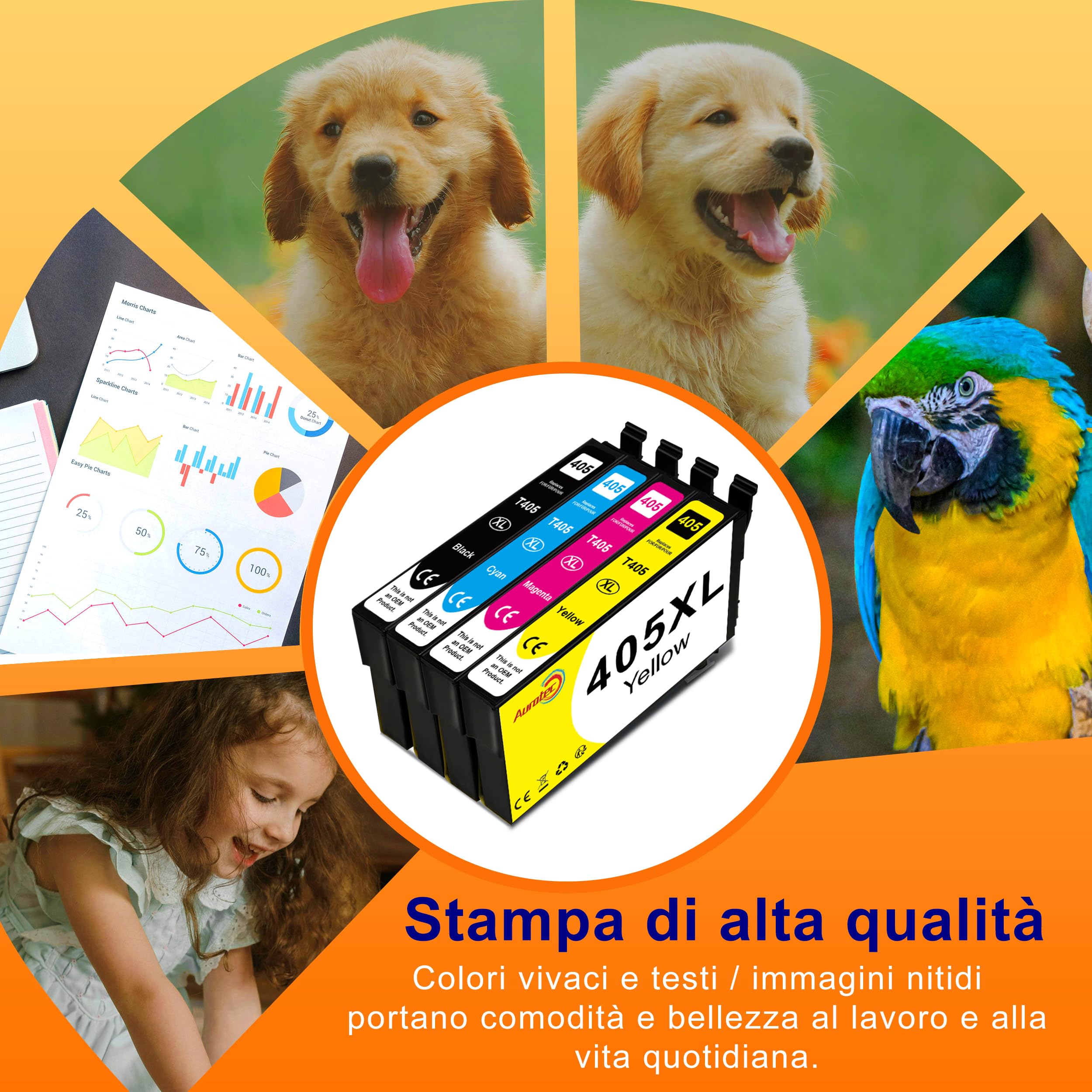 Aurotec Cartucce 405 405 XL Compatibili con Cartucce Epson 405 405 XL Multipack Compatibile con Epson WF 7310 WF7840 WF7830 WF7835 WF3820 WF3825 WF4830 WF4820 WF4825 (6-Pack)