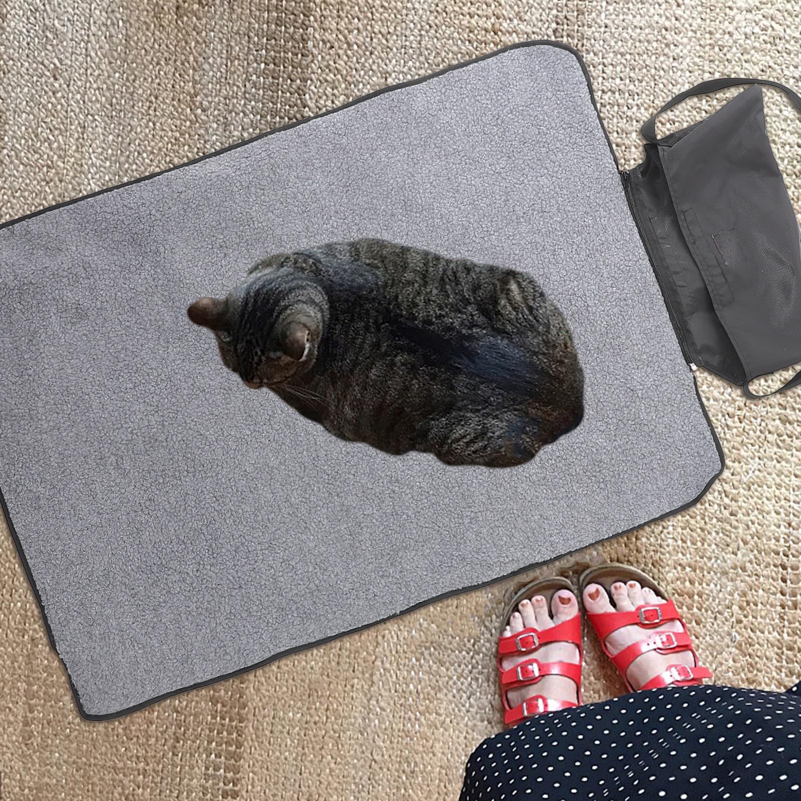 STOBAZA Manta Plegable y Ligera para Mascotas de Lana Negra Bolsa Cremallera, Adecuado para Perros y Gatos en Exteriores y Viajes