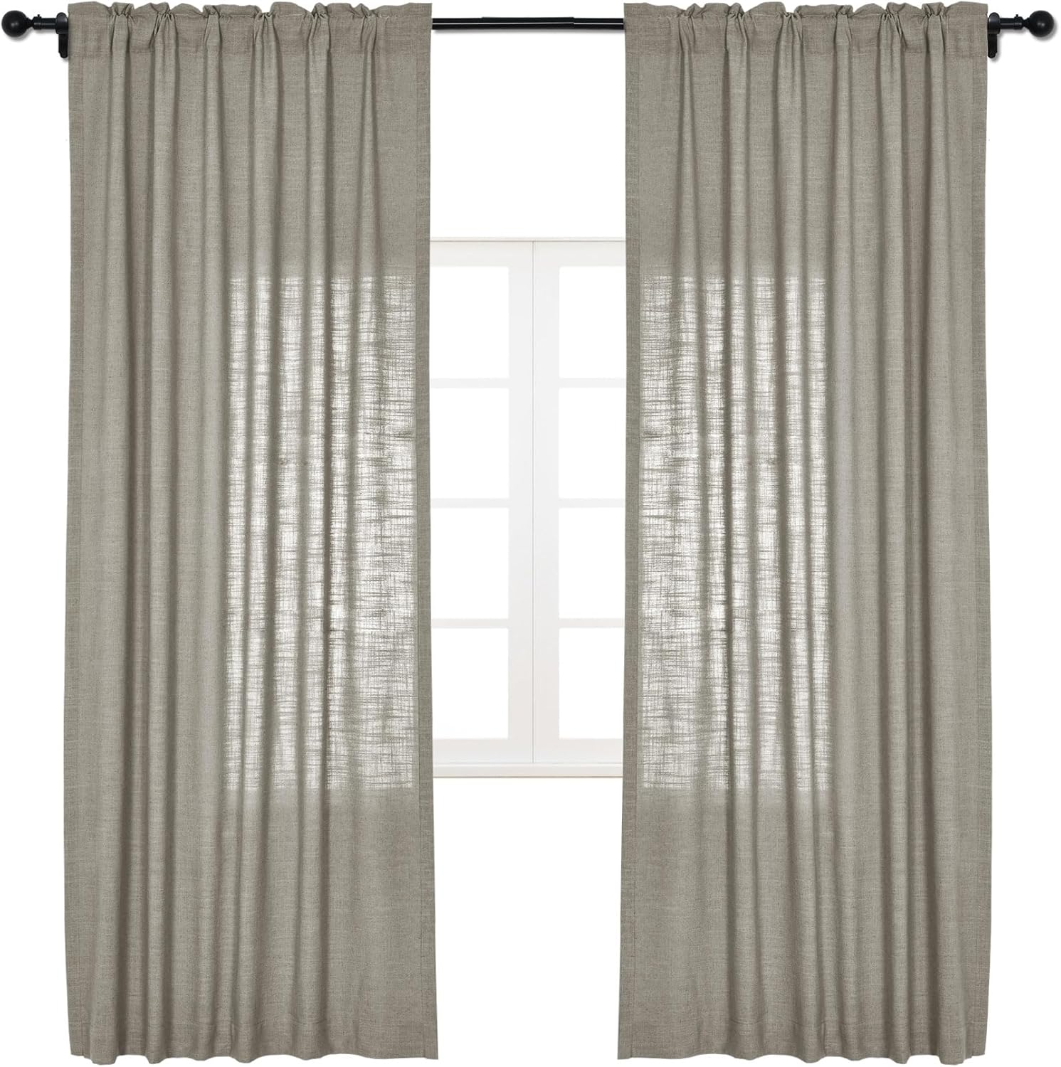 cololeaf Breathable and Airy Natural Linen and Poly Mixed Curtains, Rod Pocket Drapery Panel for Bedroom Club Theater Patio Door, Grey 52W x 96L Inch (1 Panel)