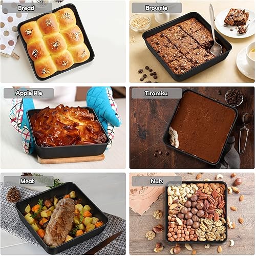 Miniatura 7 de P&P CHEF Sartén cuadrada de 9 pulgadas para hornear lasaña de pastel, bandeja para lasaña de acero inoxidable con revestimiento antiadherente para