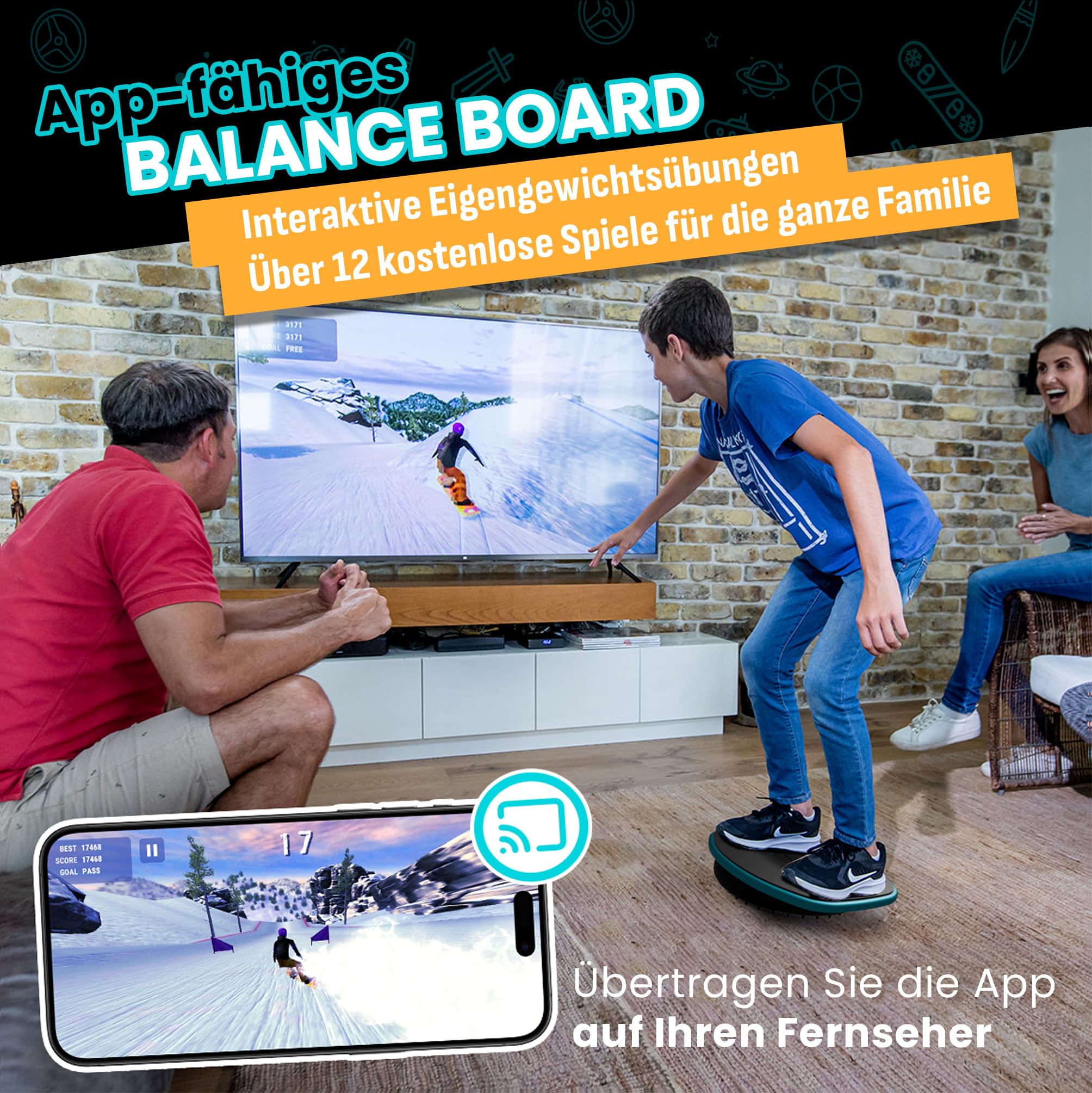 GoBalance Board App Balance Board mit Bluetooth Sensor 12 Spiele fuer Training Spass und Fitness Staerkt Koordination und Kraft fuer Jugendliche und Erwachsene