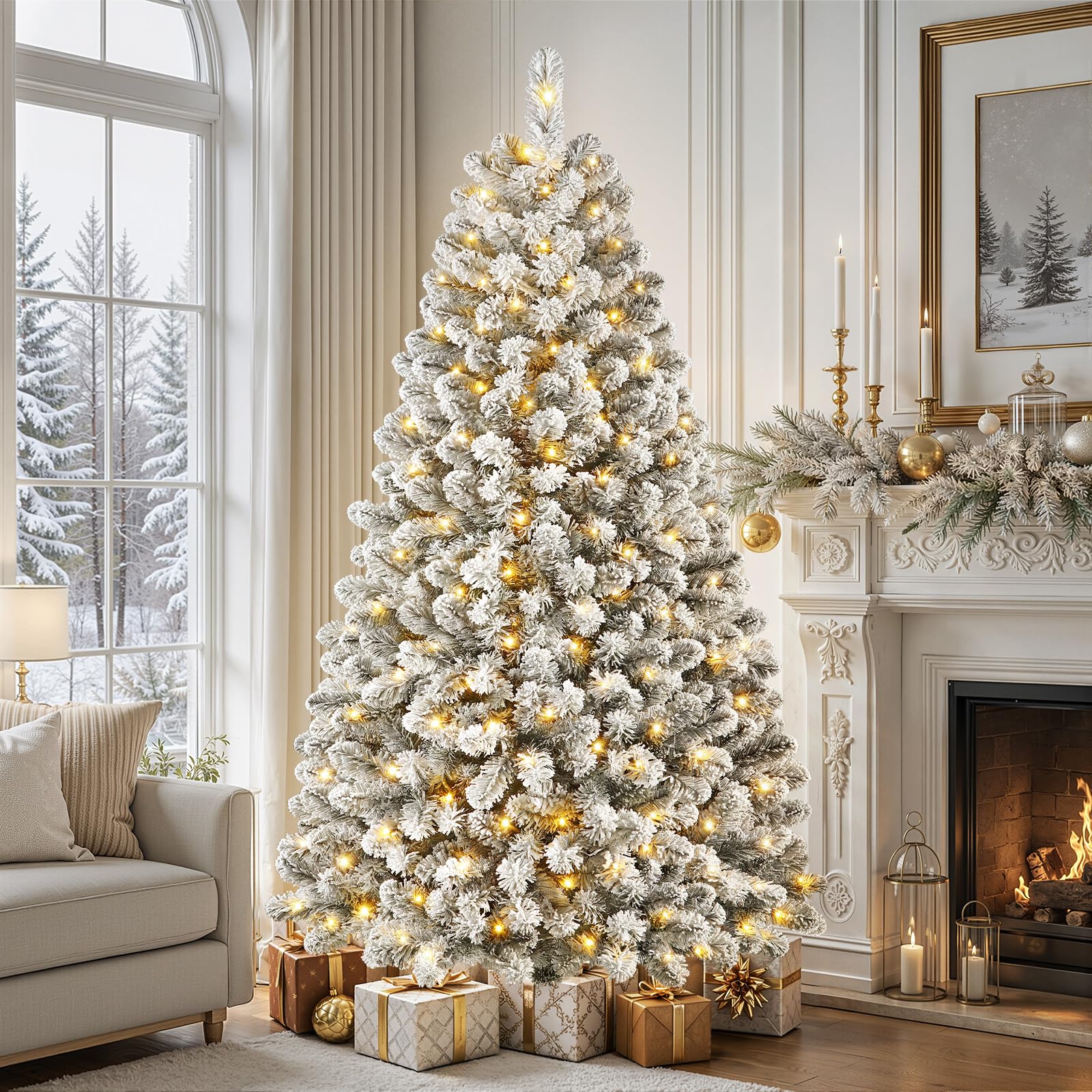 SHareconn Sapin de Noel Lumineux LED Enneigé 210cm, 13 Modes, 932 Pointes
