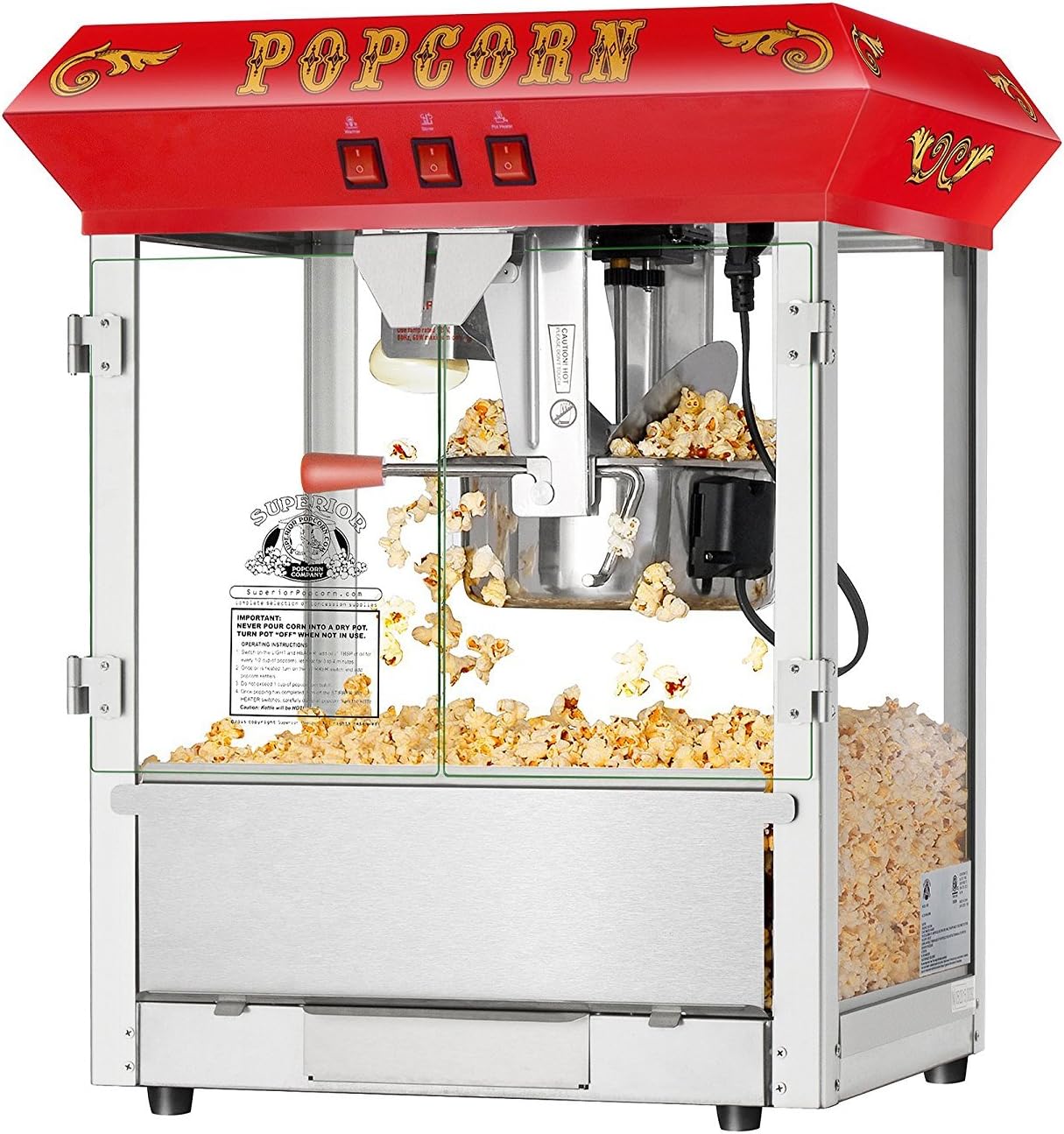 Hot and Fresh Countertop Style Popcorn Popper Machine-Makes Approx. 3 Gallons Per Batch- by Superior Popcorn Company- (8 oz., Red)