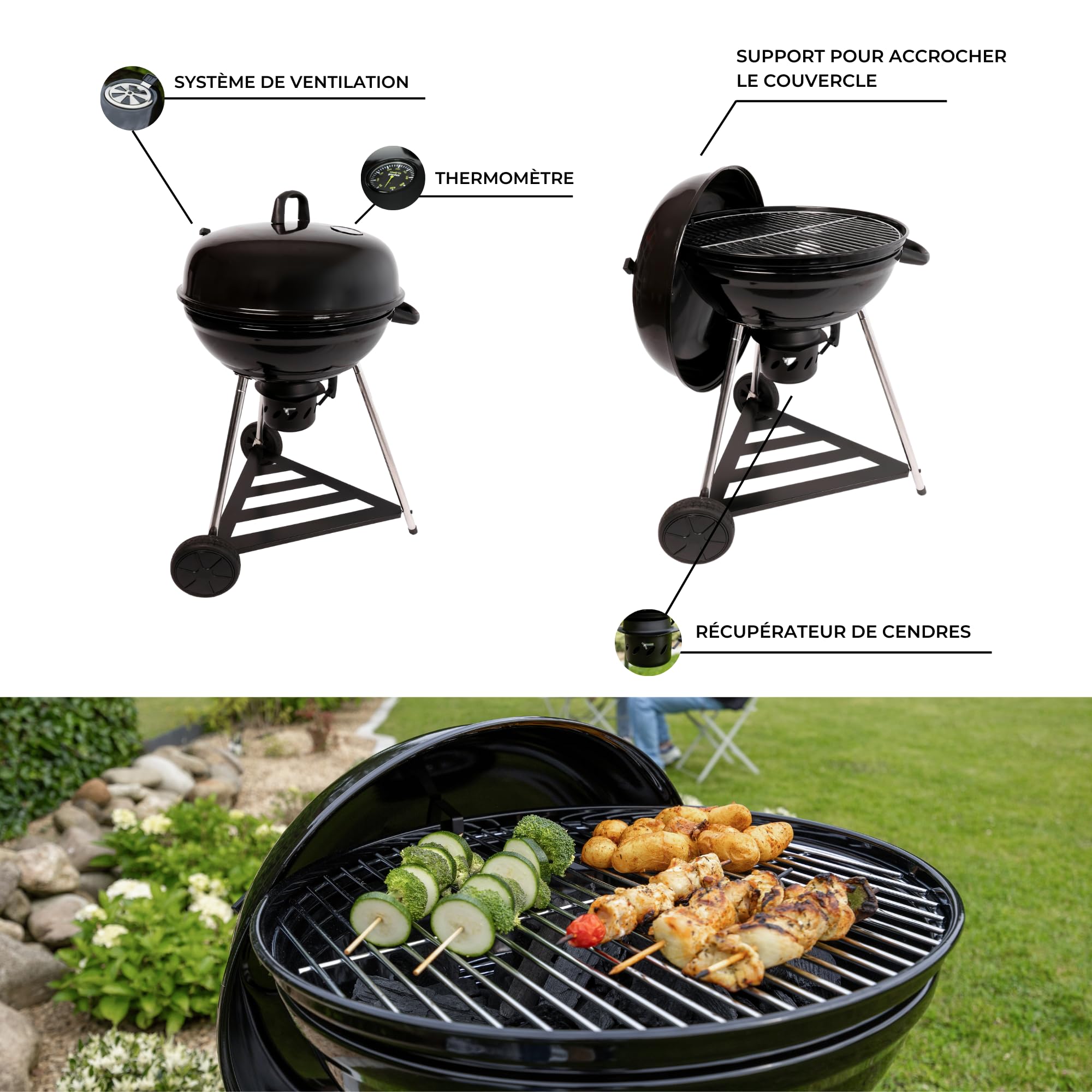 CH041T - Barbecue a carbone 54,5 cm, colore: Nero