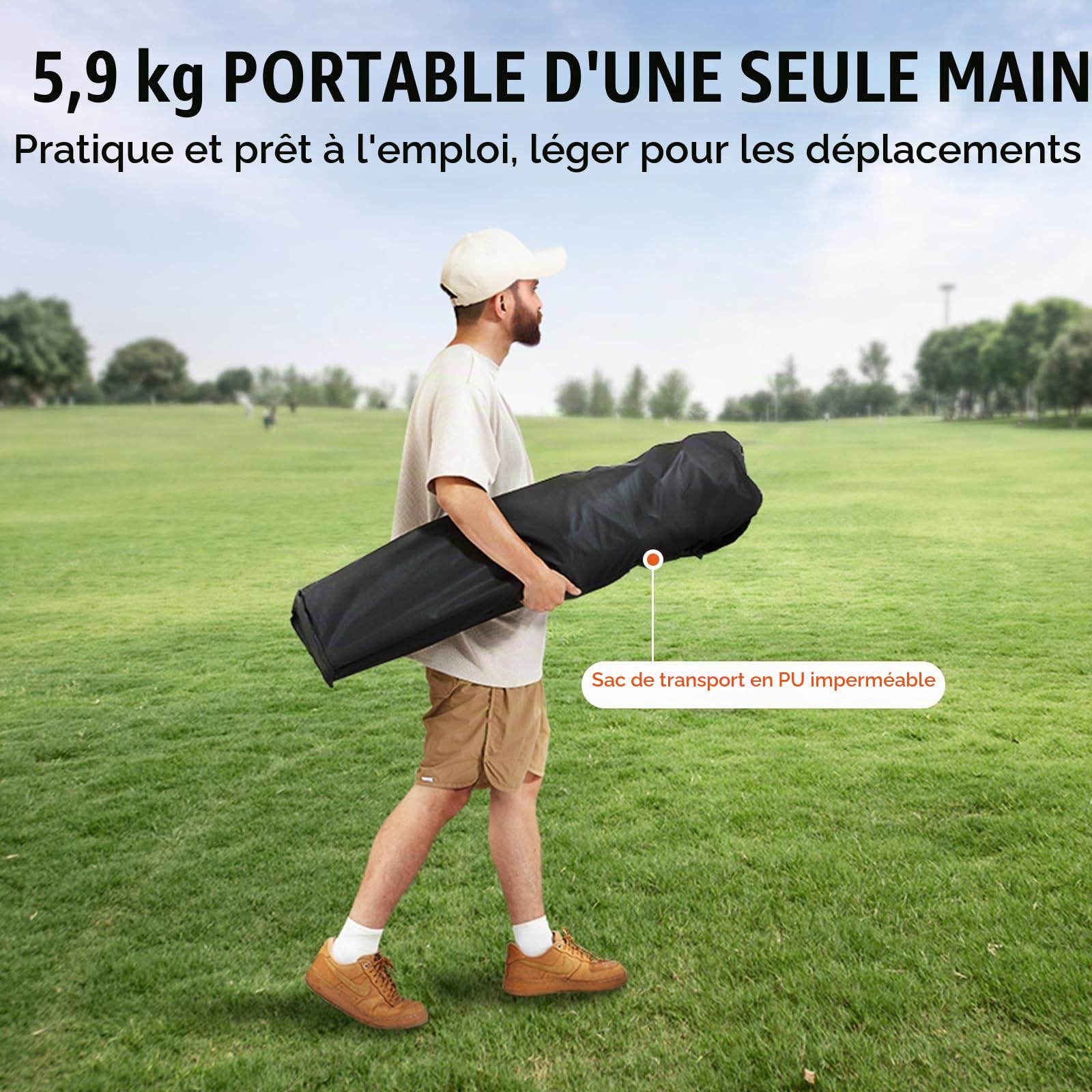 VEVOR Chaise de Camping Pliante en Plein Air 98x63x99 cm Chaise de Pêche Extérieur en INOX Charge 158 kg Siège Pliant Portable Léger avec Porte-Gobelet 3 Sacs de Rangement pour Pique-Nique Randonnée