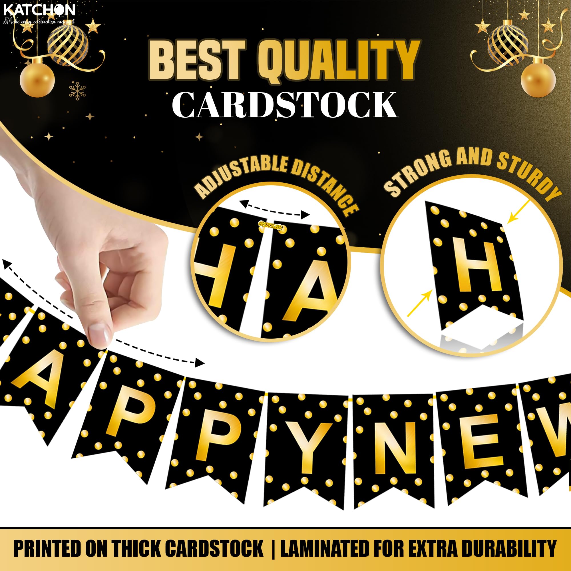 KatchOn, Happy New Year Banner 2026 - No DIY, 10 Feet, Black, 10 feet by 6 feet - Image 3