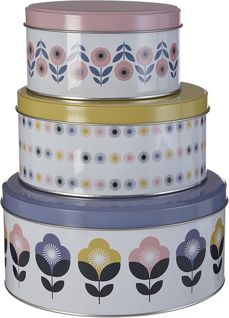 Premier Housewares Joni Storage Tins, Round, Set of 3,H9 x W20 x D20cm
