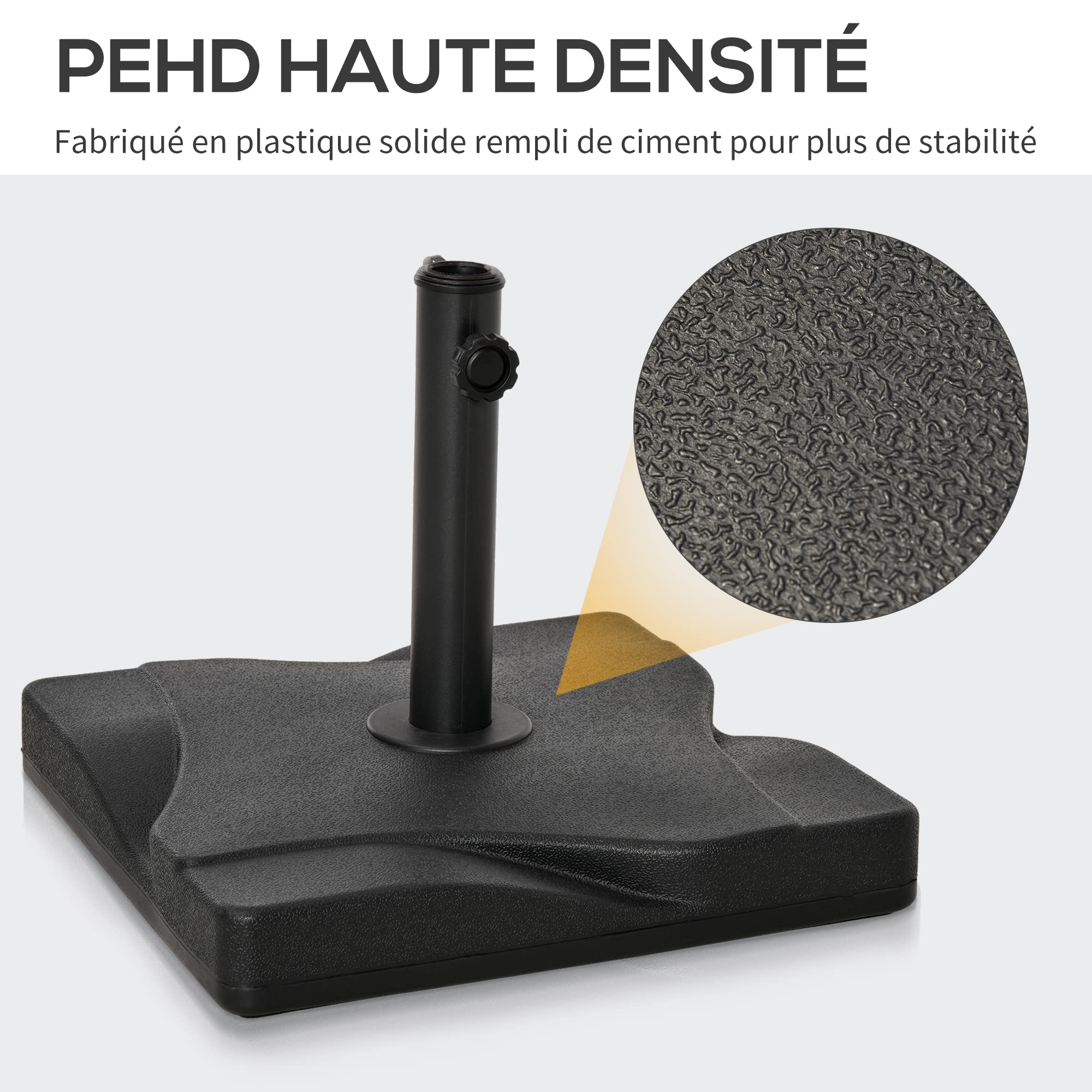 Outsunny Pied de parasol base de lestage parasol carré dim. 41,5L x 41,5I x 33H cm poids net 20 Kg ciment HDPE noir