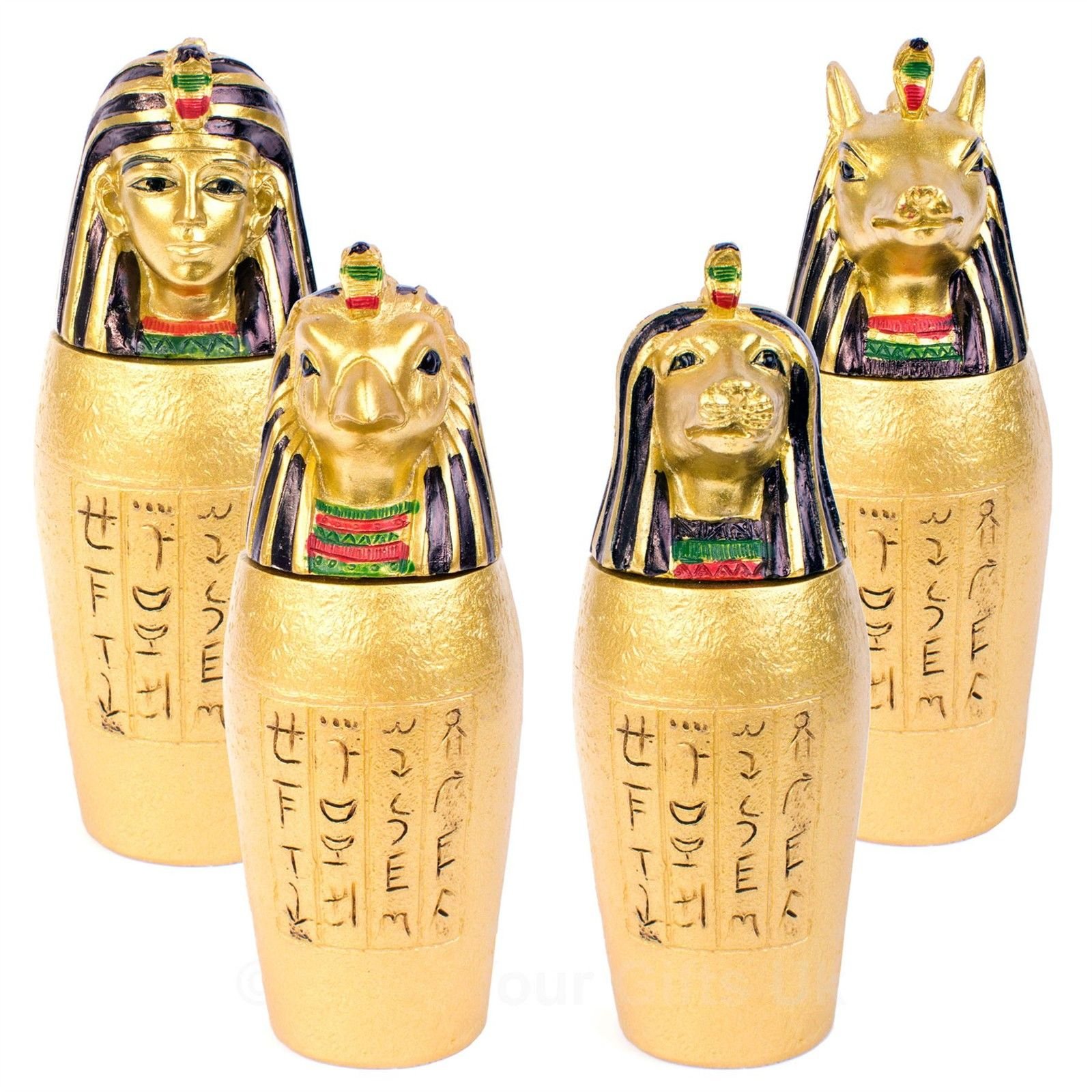 Puckator Set of 4 Egyptian Gold God Canopic Jars Statue Figure Ornament Ancient Egypt