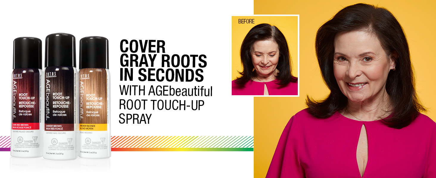 AGE beautiful Root Touch Up Hair Color Spray | Touch-Up Gray Concealer | Temporary Cover Up | Adds Volume & Covers Thinning Patches | Water, Sweat, Stain Resistant