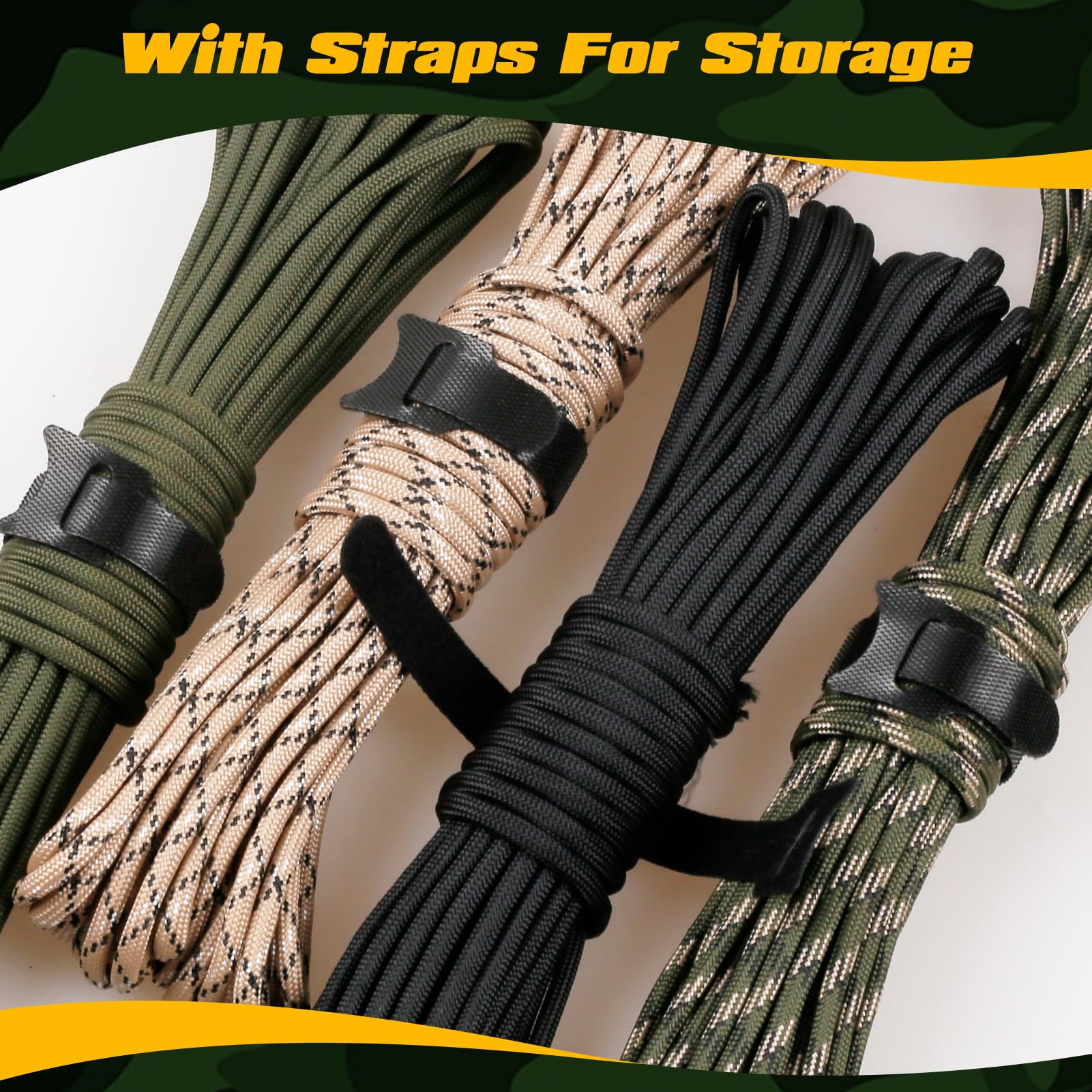VABNEER Paracord 4 mm, 9 rdzeni, 48 m, zestaw Paracord, 4 rolki typu III, nylonowe sznurki do 295 kg, do bransoletek, breloczków, obroży dla psów, survival, długość całkowita 35 m