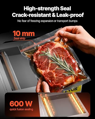 Miniatura 3 de VEVOR Sellador al vacío de cámara, potente máquina de sellado al vacío de 100 kPa, pantalla LED, máquina empacadora compacta de carne de un solo