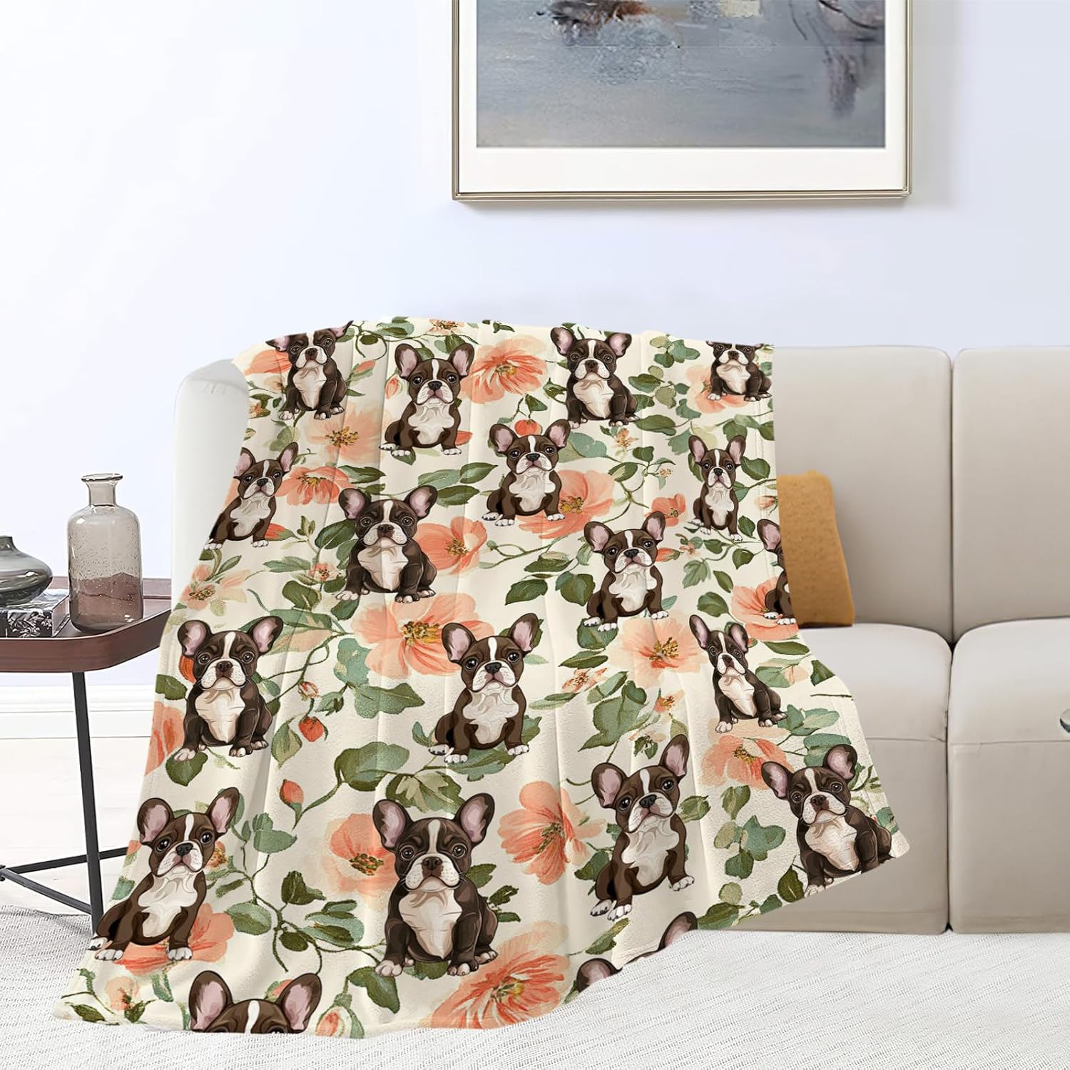 French Bulldog Blanket, Dogs Throw Blanket, French Bulldog Gifts, Pet Dog Stuff Fleece Flannel Plush for Women Men Boys Girls Lover Adults Soft Bedding for Sofa Bed Office Home Decor 50"X40" - Image 2