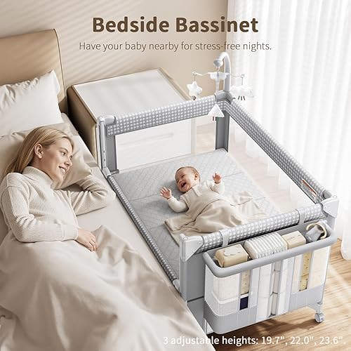 Miniatura 2 de Cuna 4 en 1, paquete de configuración y juego de un solo empuje, cuna con 3 alturas ajustables, cambiador de pañales, viene con cómodo colchón,