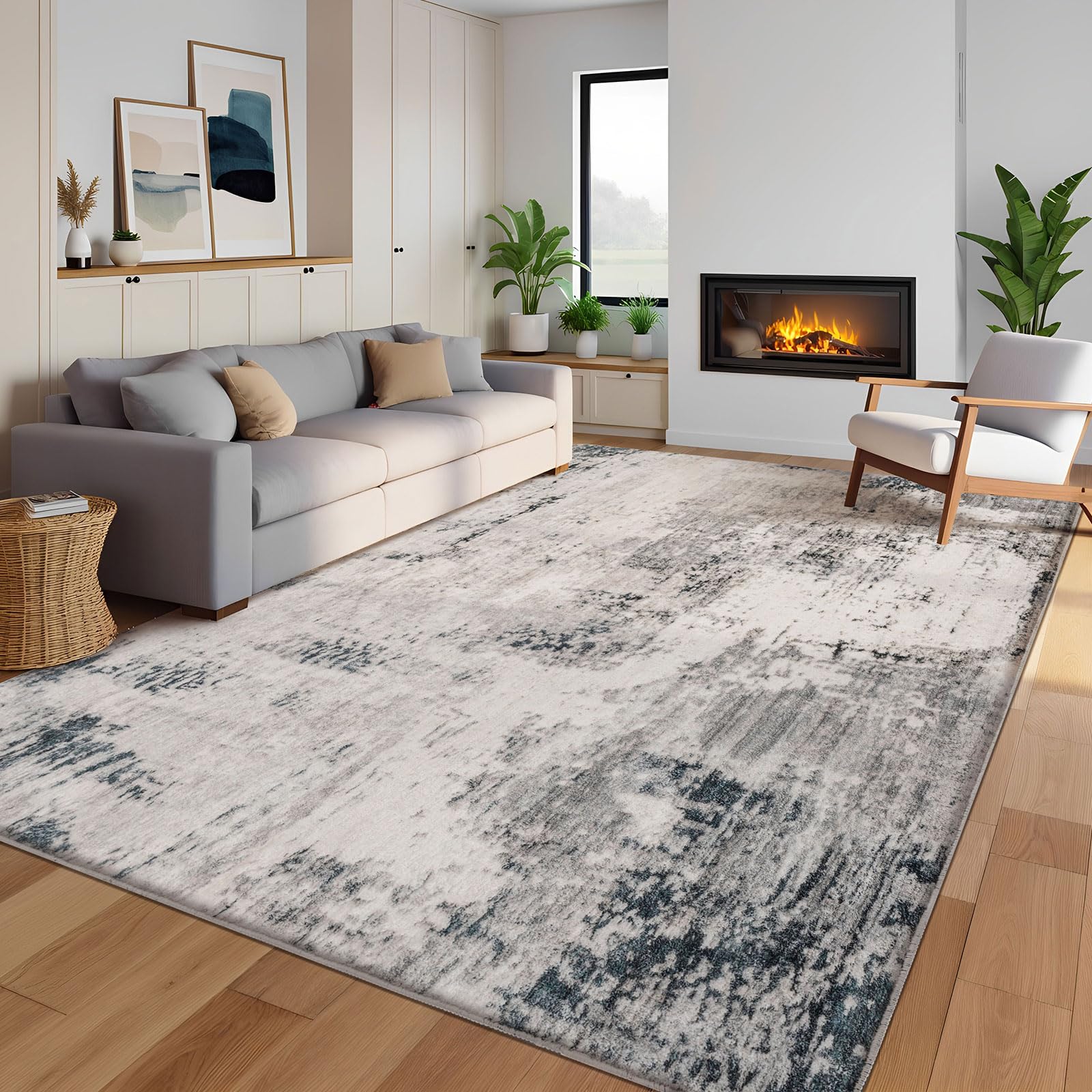 Calore Tappeto Salotto Moderno Pelo Corto Tappeto Camera da Letto Morbido Antiscivolo Grande Tappeto Soggiorno (Grigio-Multi, 160 x 200 cm)