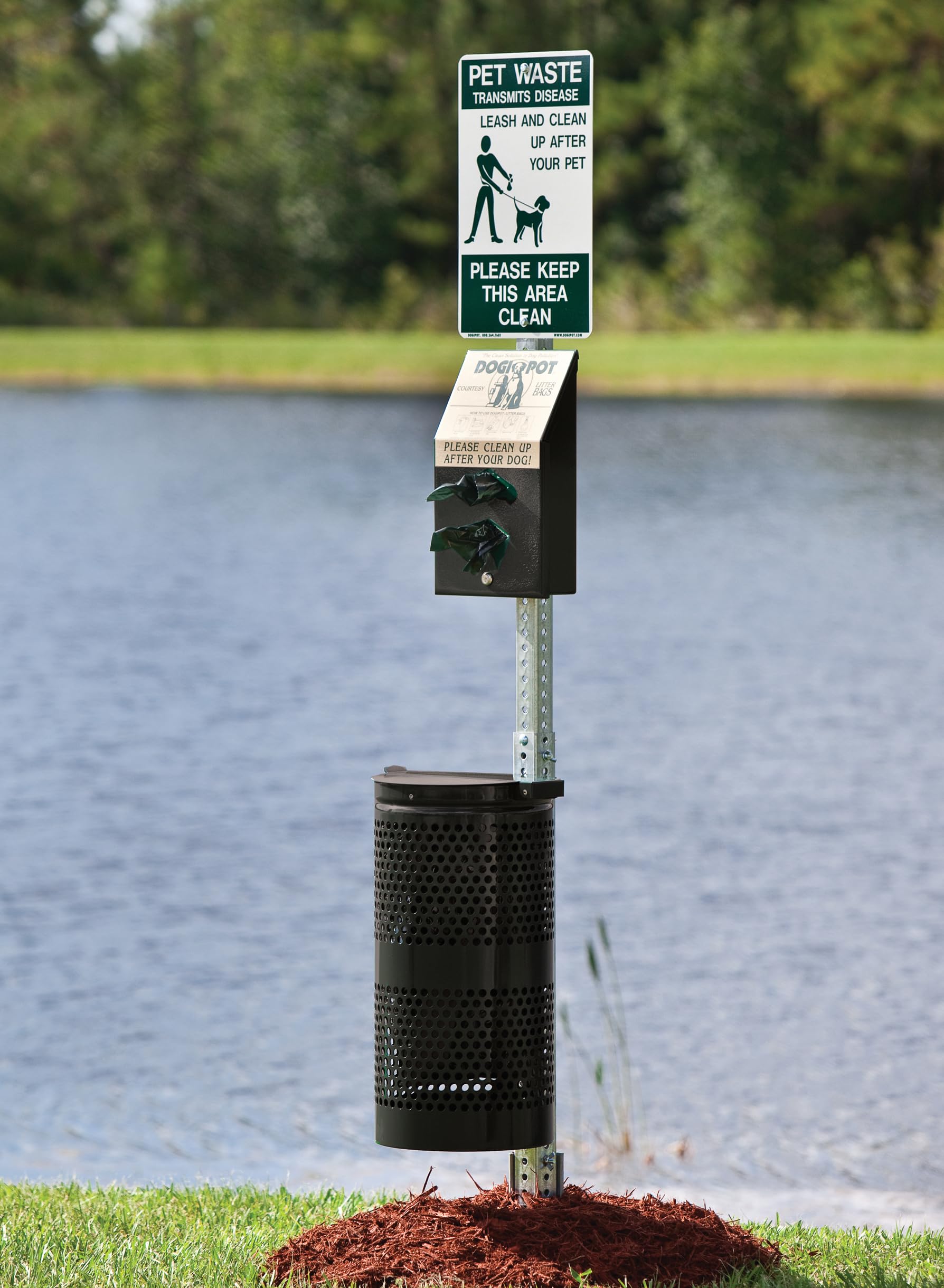 DOGIPOT 1003-BLK-L Pole Mounted Pet Waste Station,Black