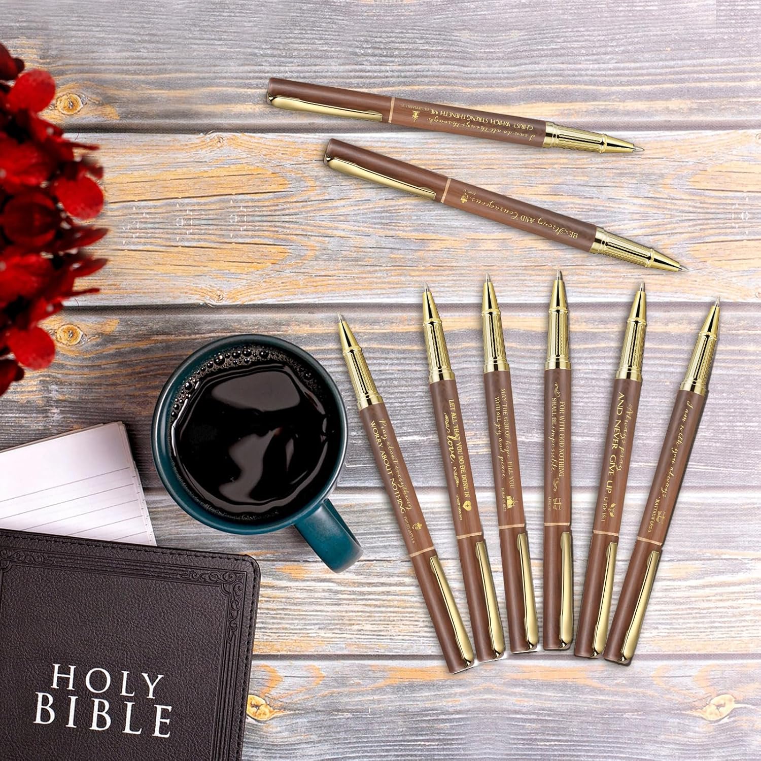 Spakon 40 Pcs Christian Mother's Day Pens Bulk Inspirational Bible Verse Ballpoint Pen Motivational Religious Party Favors Mothers Day Pens for Men Teacher Pastor Nurse(Brown)