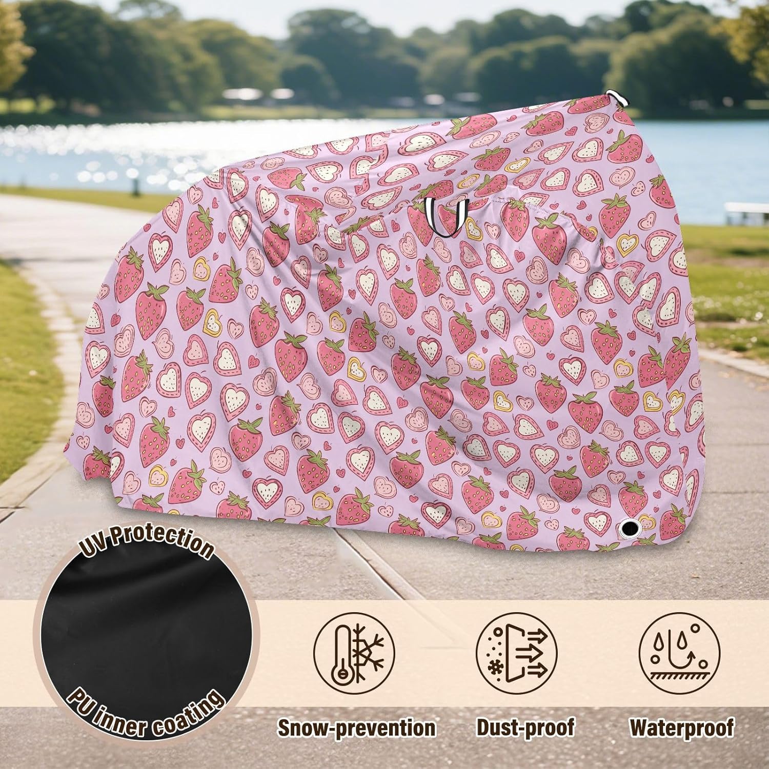 ALAZA Strawberry Hearts Bike Cover Waterproof Outdoor Ebike Bicycle Covers Tarp Protection for 1/2 Bikes, Sun UV Dust Wind Proof