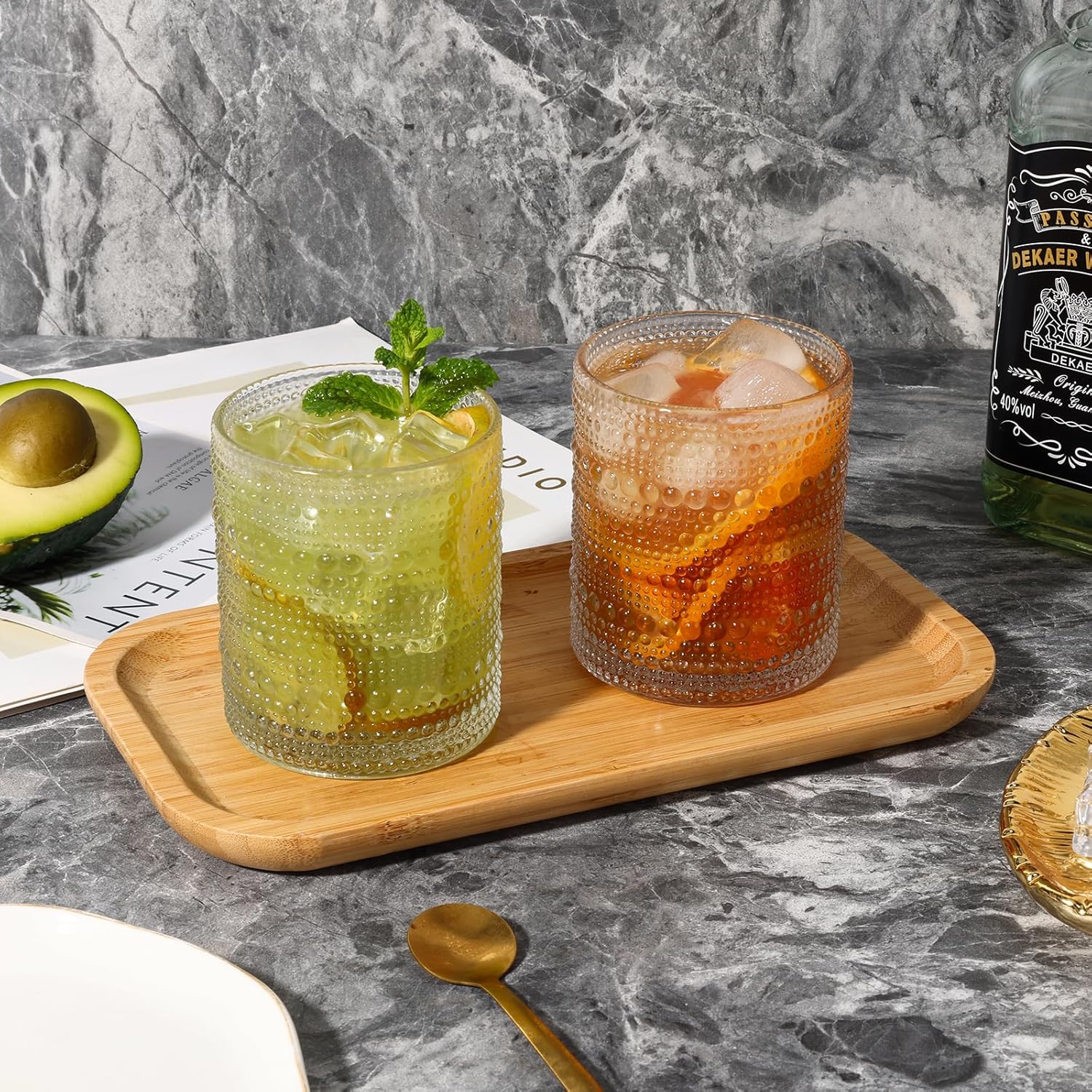 Moretoes Cocktail Glasses 10 oz Hobnail Drinking Glasses Set of 6, Vintage Glassware, Textured Glass Cups Bubble Glasses Water Glasses Old Fashion Jupiter Glasses Set (Clear) - Image 2