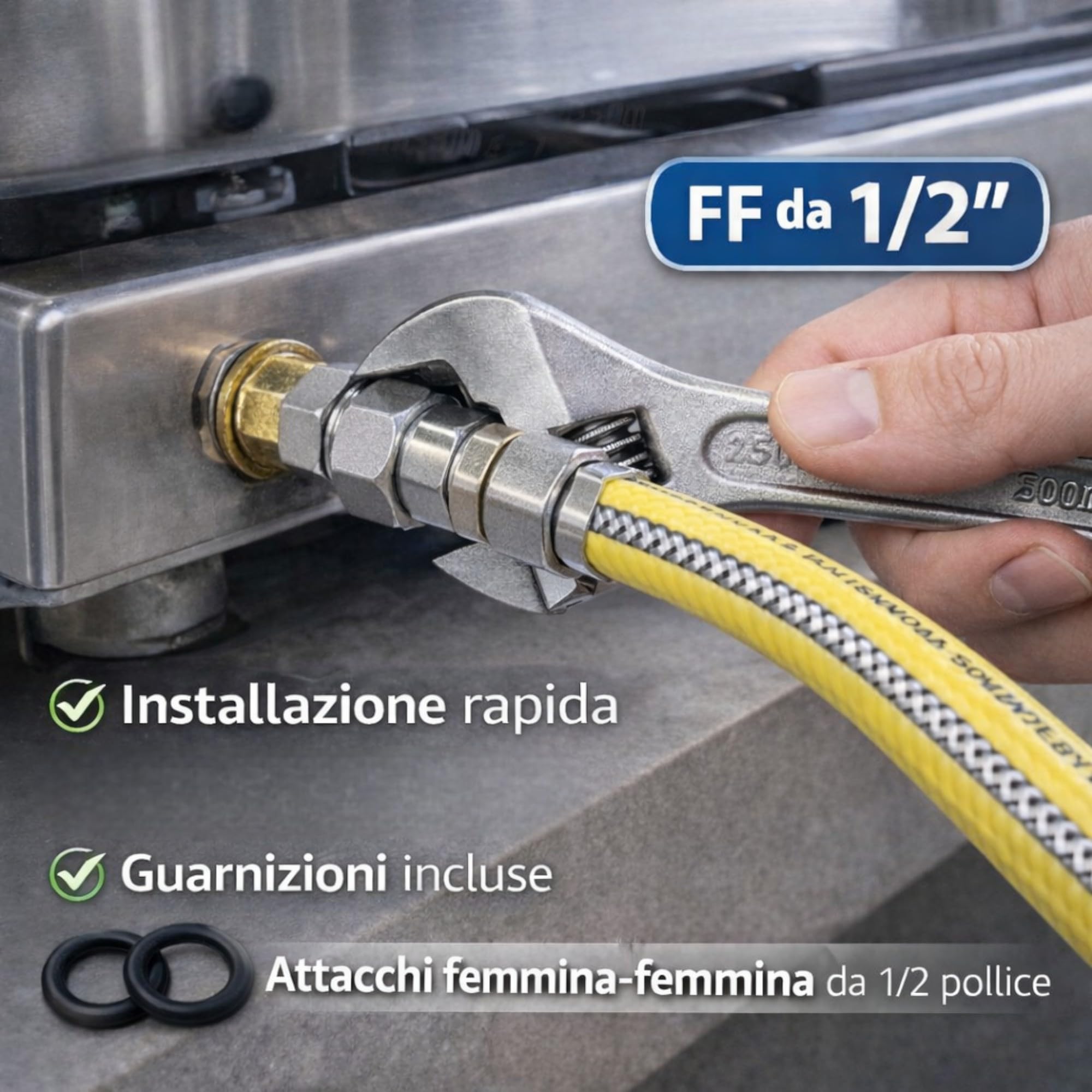 Manguera de gas 3 metros de 1/2" acero hembra-hembra FF según la norma EN 15266 para la cocina/cocina GLP completa de juntas