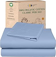 Vista 37 de California Design Den Juego de 2 sábanas individuales - 100% algodón orgánico, sensación de percal crujiente y transpirable, sábanas blancas