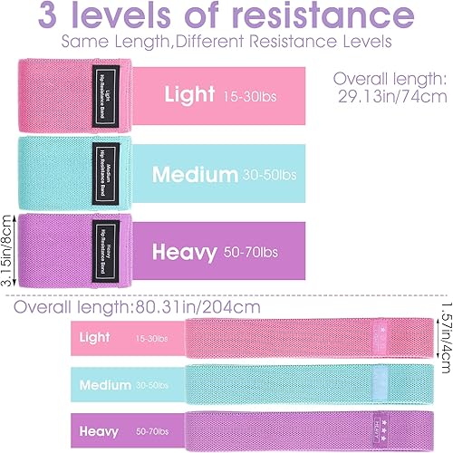 Miniatura 2 de 6 bandas de resistencia de tela para piernas, 3 niveles de fuerza, banda elástica de ayuda para estiramiento con bolsa portátil, bandas de