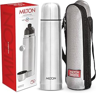 Milton Flip Lid 1000 Thermosteel Water Bottle 1 LTR, 24 Hr Hot and Cold I Leak Proof Lid, ISI Certified I Vacuum Insulated I for Office, Gym, School I Silver