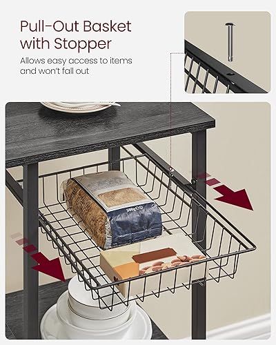 Miniatura 8 de VASAGLE Estante para panadero, soporte para microondas, estante de almacenamiento de cocina con cesta de alambre, 6 ganchos y estantes, para