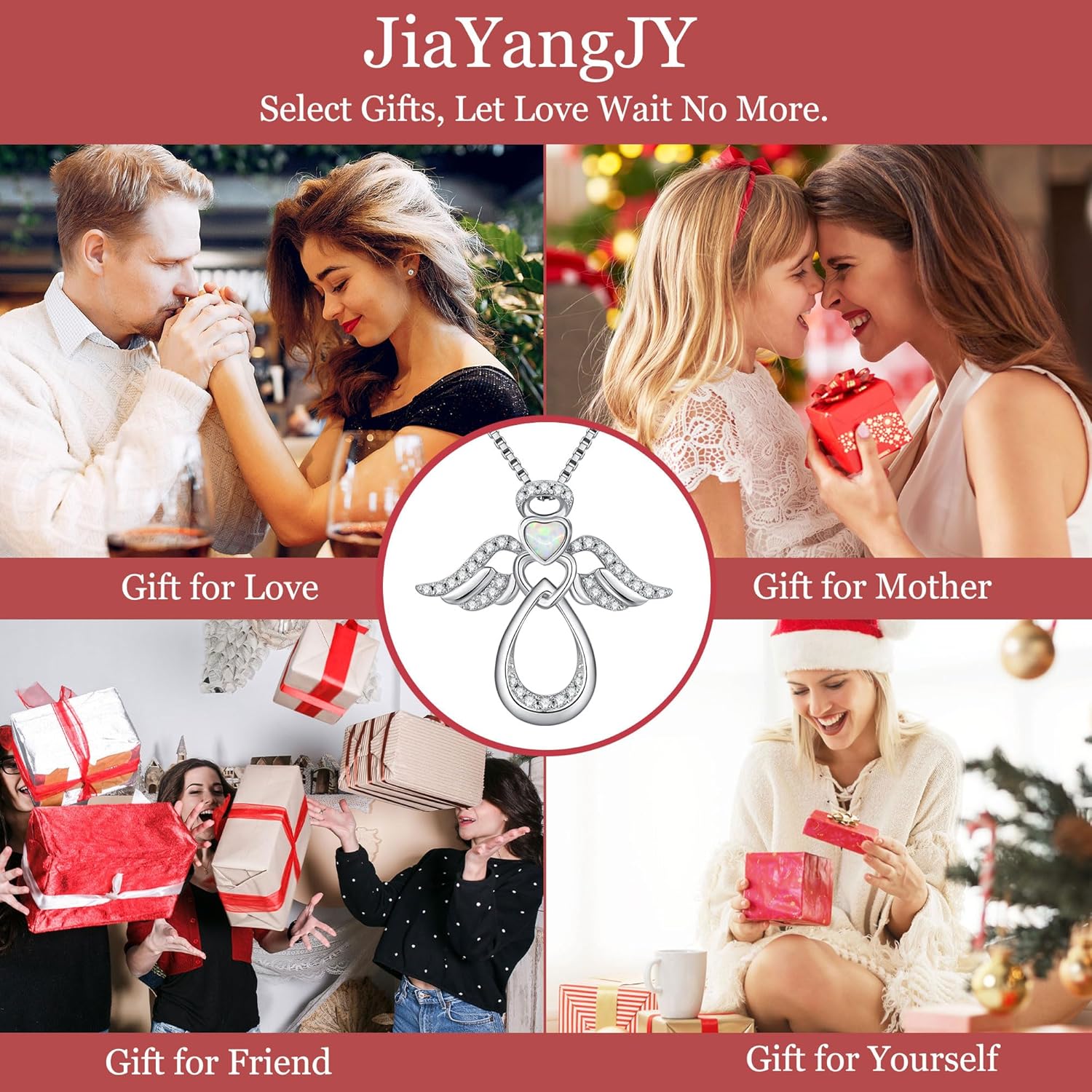 Silver Guardian Angel Necklace 18K White Gold Plated Heart Infinity Pendant Birthstone Jewelry Gifts for Her - Image 7