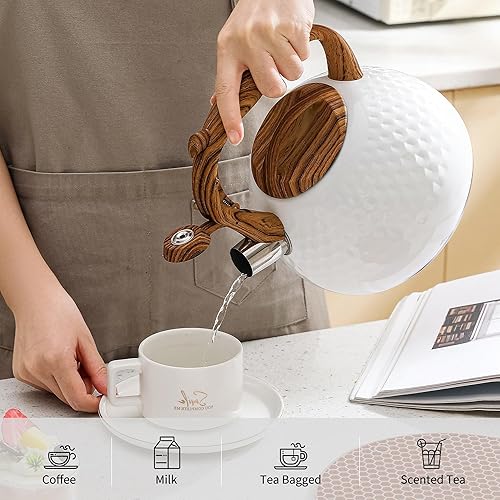 Miniatura 6 de LONFFERY Tetera para estufa, hervidor de té silbante de 3 cuartos de galón, con mango plegable de acero inoxidable de grado alimenticio y patrón de
