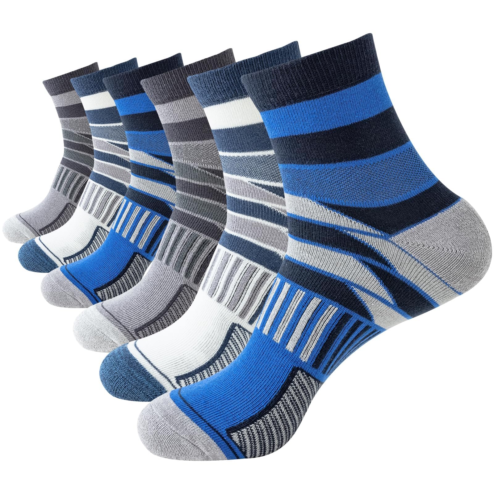 CirorldMen's Sports Socks 6 Pairs, Cushioned Quarter Socks, Cotton Ankle Socks with Arch Compression, Anti-blister Trainer Socks for Running, Walking, Tennis, Golf, Cycling, Hiking,Work, Casual