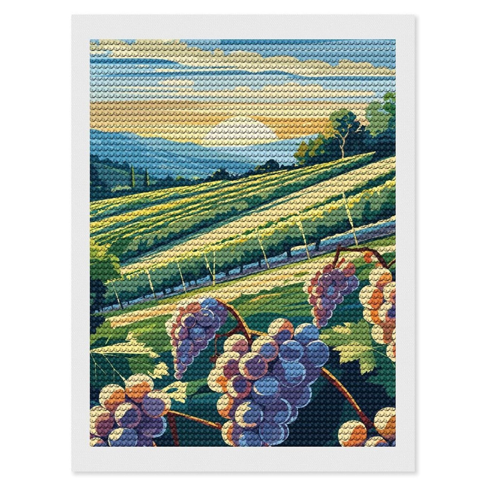 Junmoney Vineyard Landscape at Sunset Diamond Art Kit 12"x16", Modern Decor, Farmhouse Decor, Home Wall Art, Festive Craft Gift, Handmade Wall Decor