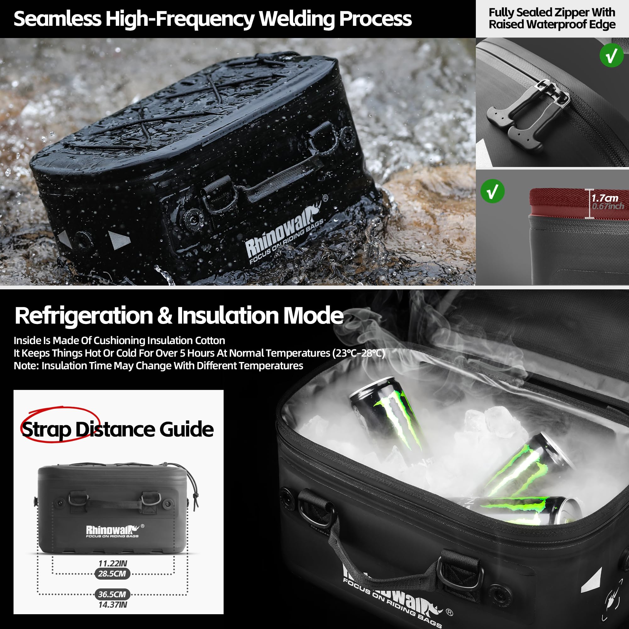 Rhinowalk 16L Motorrad Gepäckrolle wasserdichte Sitz- Seitenkoffer-Tasche MOLLE-System Thermoisolierung TPU-Boden