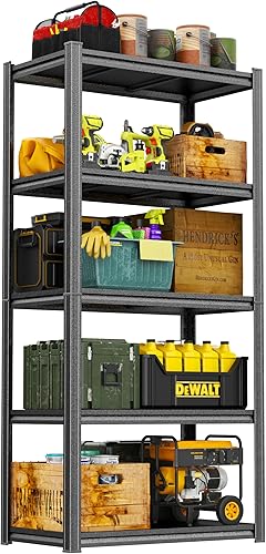 Miniatura 17 de Estantería de metal resistente para garaje, estantes de almacenamiento ajustables de 5 niveles, 3000 libras para garaje y sótano, cocina y despensa,