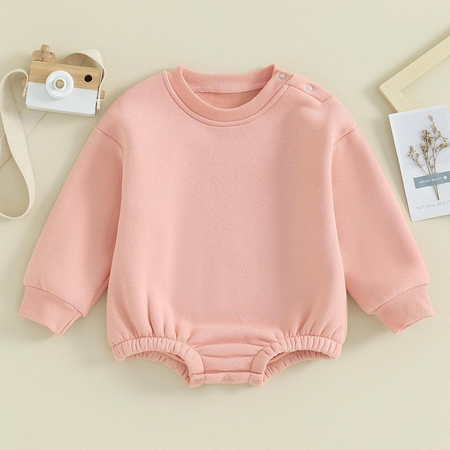 Newborn Baby Boy Girl Clothes Fleece Sweatshirt Bubble Romper Solid Oversized Thick Sweater Romper Winter Clothes - Image 2