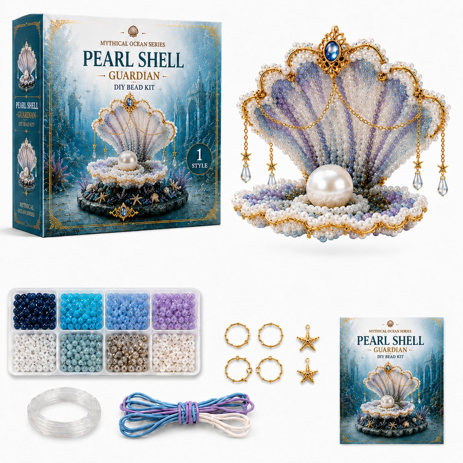 CAYLEKI Creative Mythical Sea Creature DIY Kit with 3D Beaded Marine Organism Designs & Pearl Shells - Complete Craft Set for Adults Beginners, Includes Step-by-Step Instructions, Resin Beads,