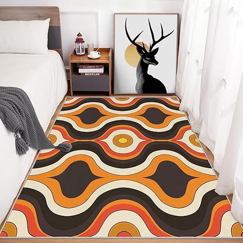 Miniatura 3 de Mid Century Modern Rugs for Home Decor, 5x6 ft, Retro 70s Swirl Area Rugs for Living Room, Soft Non Slip Washable Abstract Groovy Carpet Bedroom