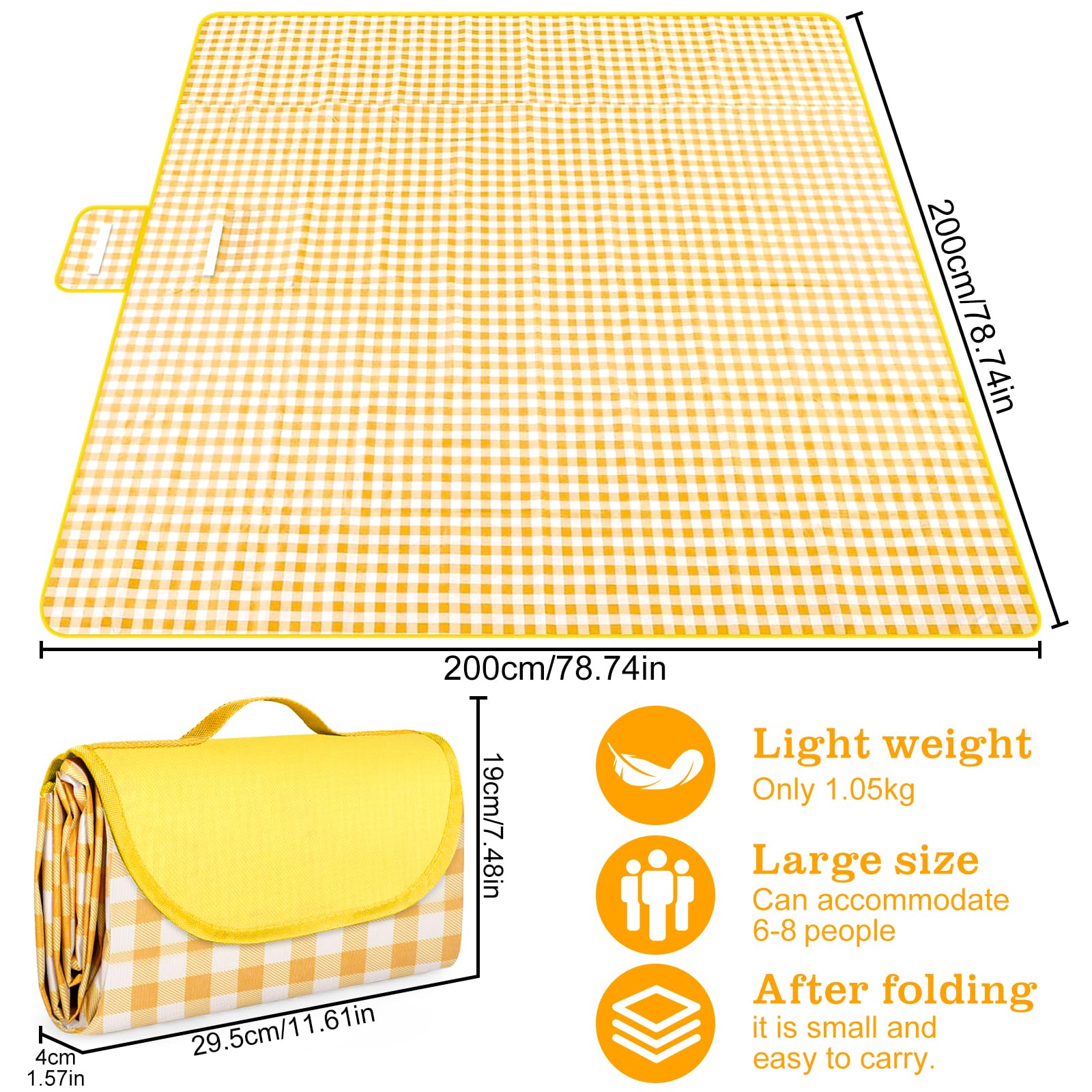 AQXONG 200x200cm Tapis de Pique-Nique, Tapis de Camping Imperméable Portable Pliable, Anti Sable Natte de Plage, Convient pour la Randonnée Voyage Camping en Plein Air, Parc