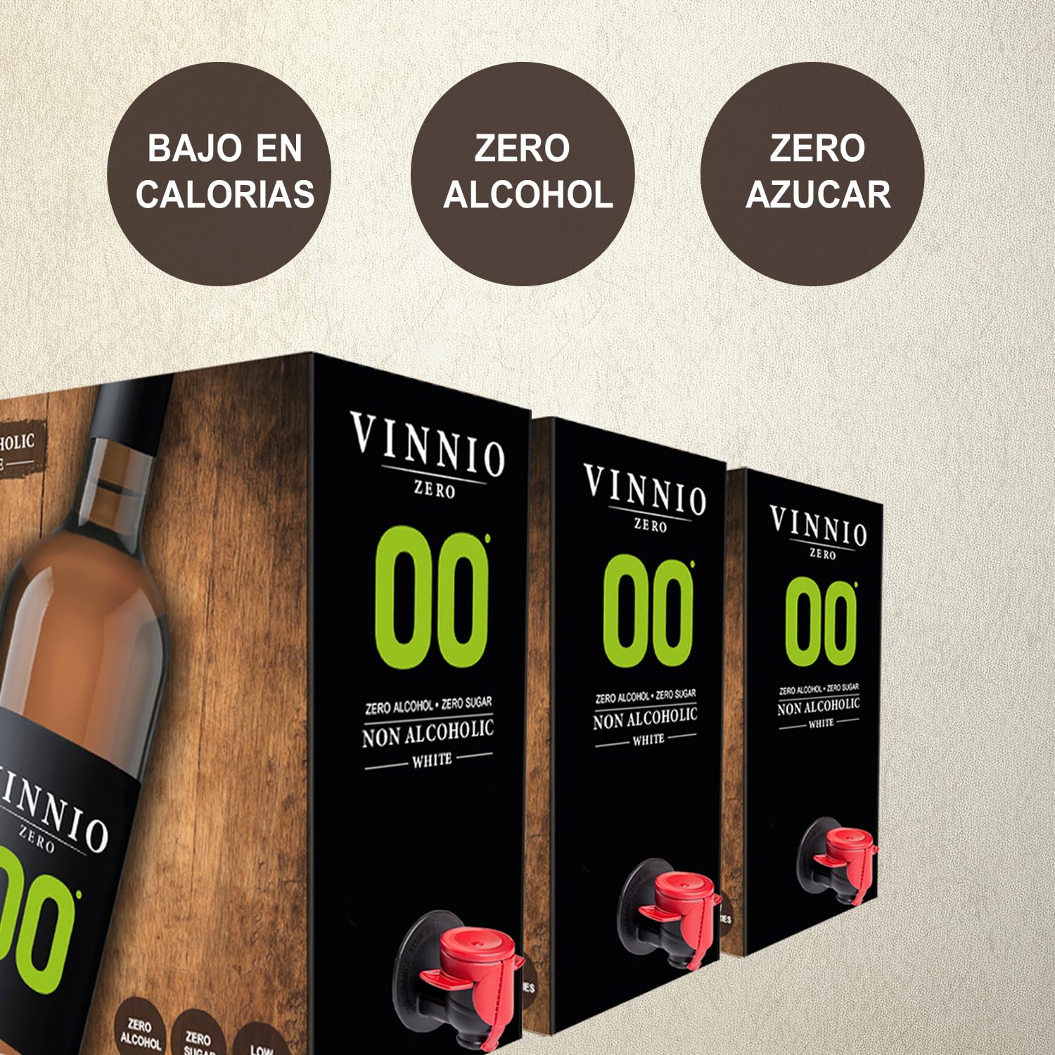 Vino blanco SIN alcohol - Formato Nevera - VINNIO - 0,0 Premium Blanco | 3 Bag in Box de 3 litros- total 9 litros | Equivalente a más de 12 Botellas de 750 | Formato ahorro Formato Nevera