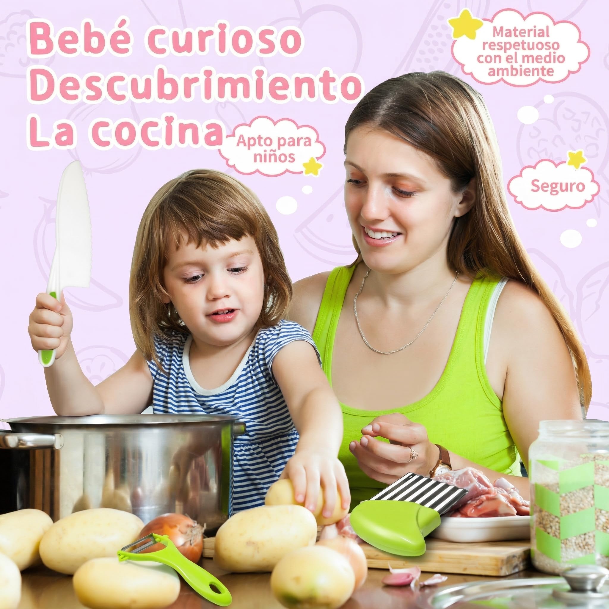 LETTO & TAILOR Set de Cuchillos para Niños 25 piezas – Cuchillos de madera Montessori para pequeños chefs