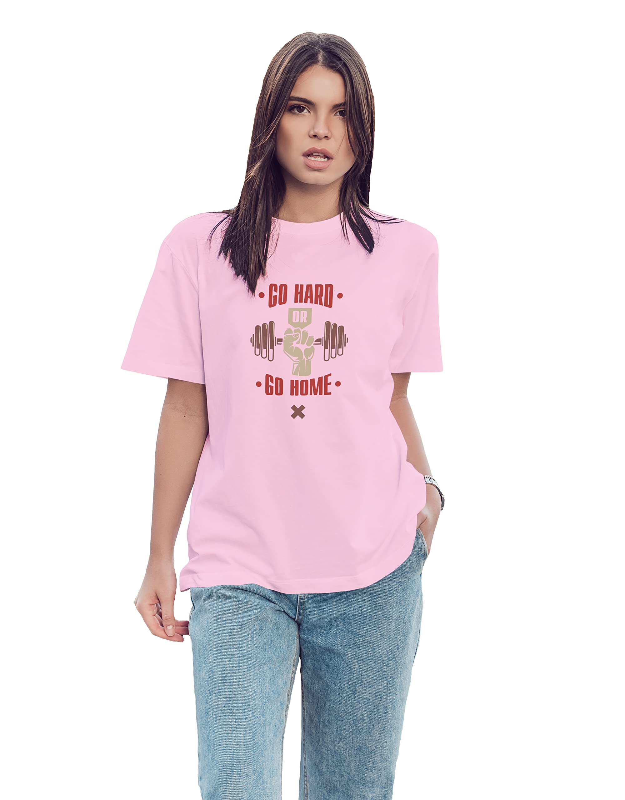 BefliWomens Go Hard Go Home Graphic Print Drop Shoulder Round Neck Cotton Baggy Loose Fit Oversized Gym T-Shirt