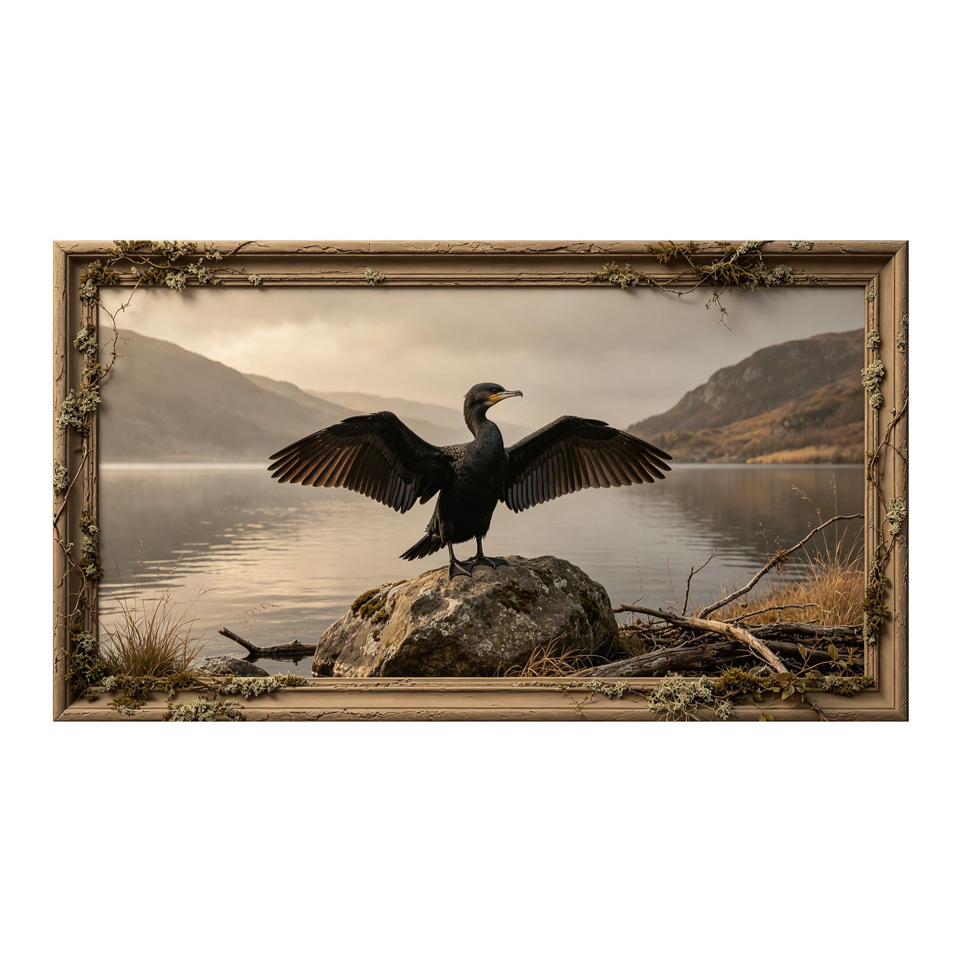 Murasolite 3D 3D Framed Wall Art 50cm×90cm Lake Bird Landscape Nature Scenery SelfAdhesive Fabric Mural Wall Decor, Peel and Stick No Damage to Wall for Bedroom Living Room