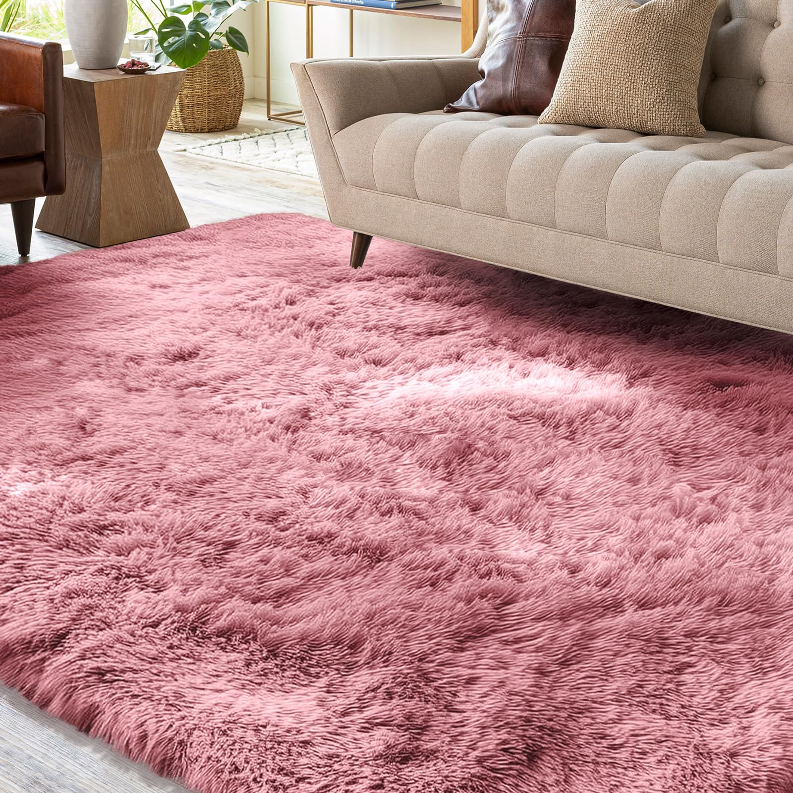 XSIVOD Area Rugs for Living Room, Ultra Soft Bedroom Floor Carpet, Luxury Fluffy Shag Lounge Rug Ideal for Bedroom, Nursery, Kids Baby Room, 120x160cm, Blush
