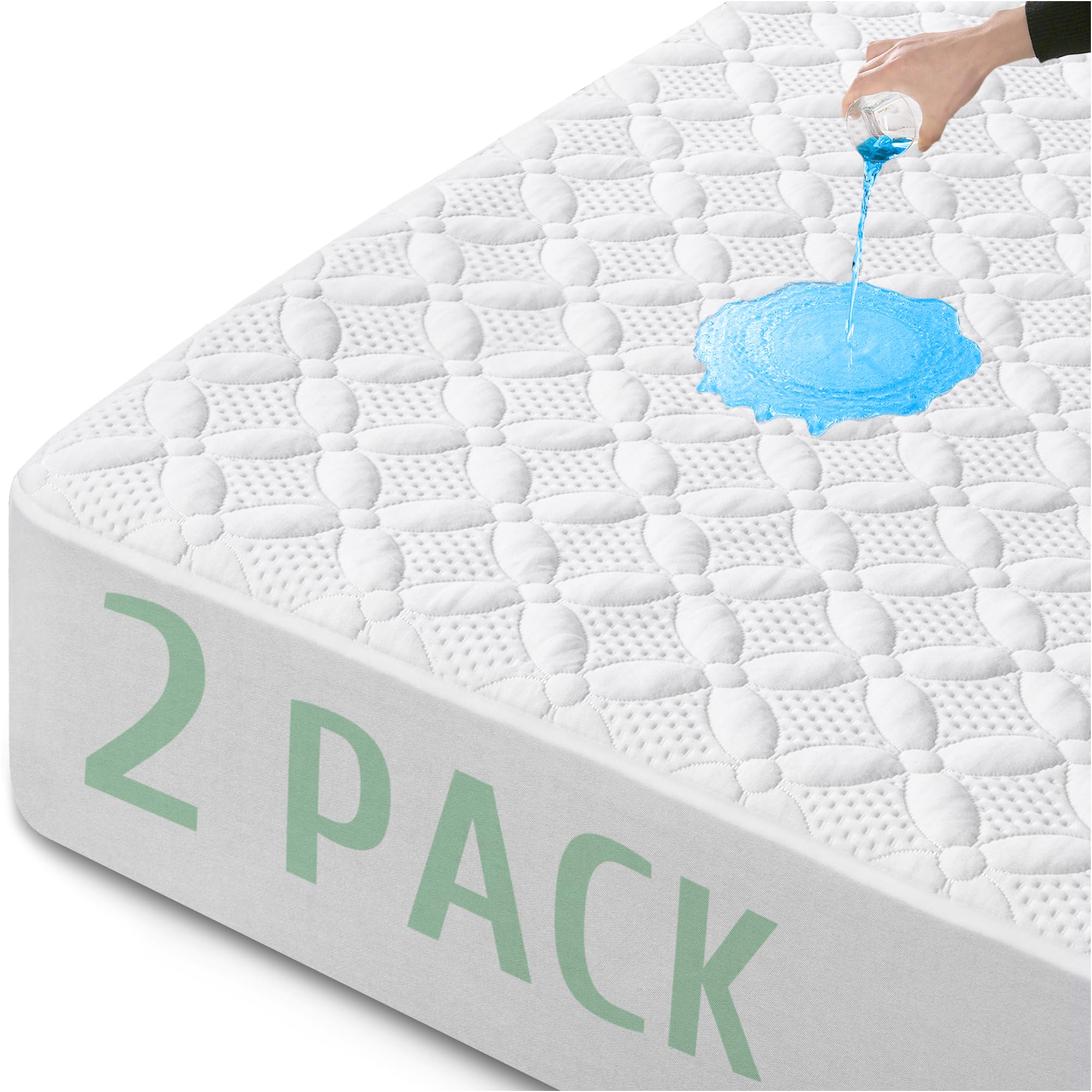 Lunsing 2 Pack Twin Mattress Protector, Soft Breathable Waterproof Twin Mattress Pad Cover, 6-16 in Deep Pockets